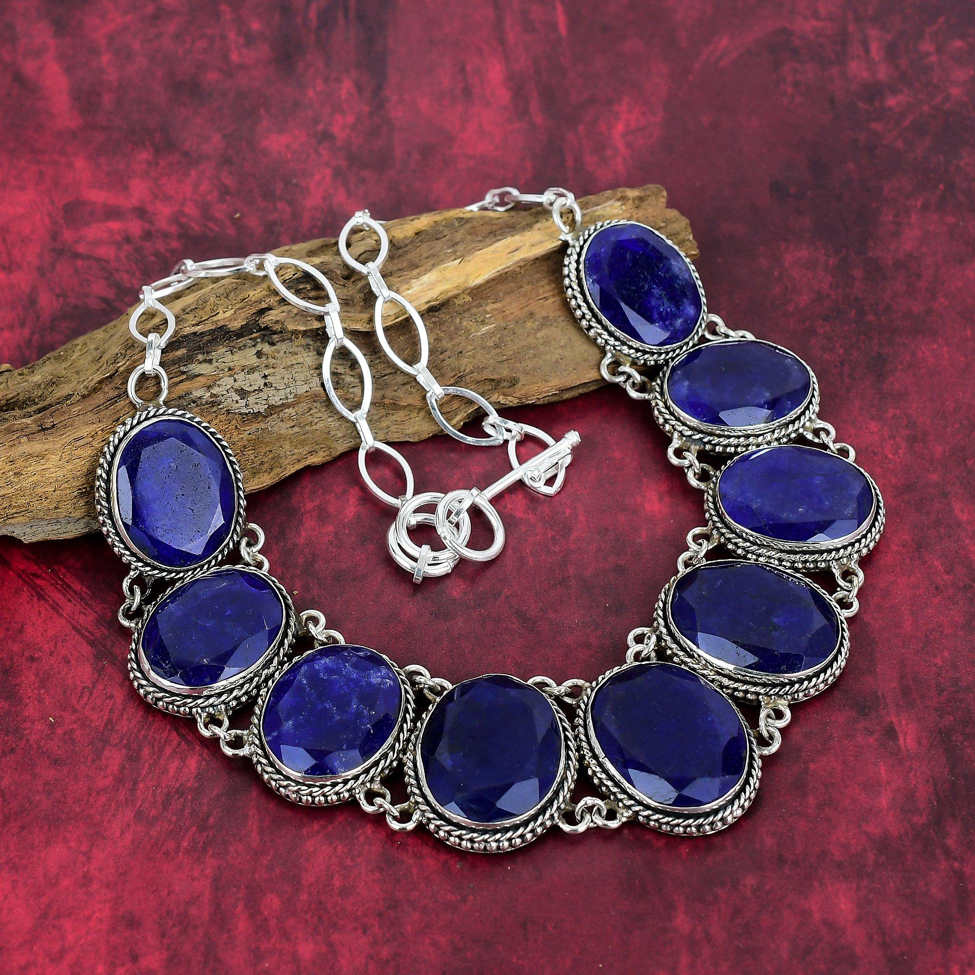 Ожерелье из чистого серебра 925 пробы с бирманским сапфиром и регулируемой цепочкой, ювелирное ожерелье ручной работы из драгоценных камней на День памяти