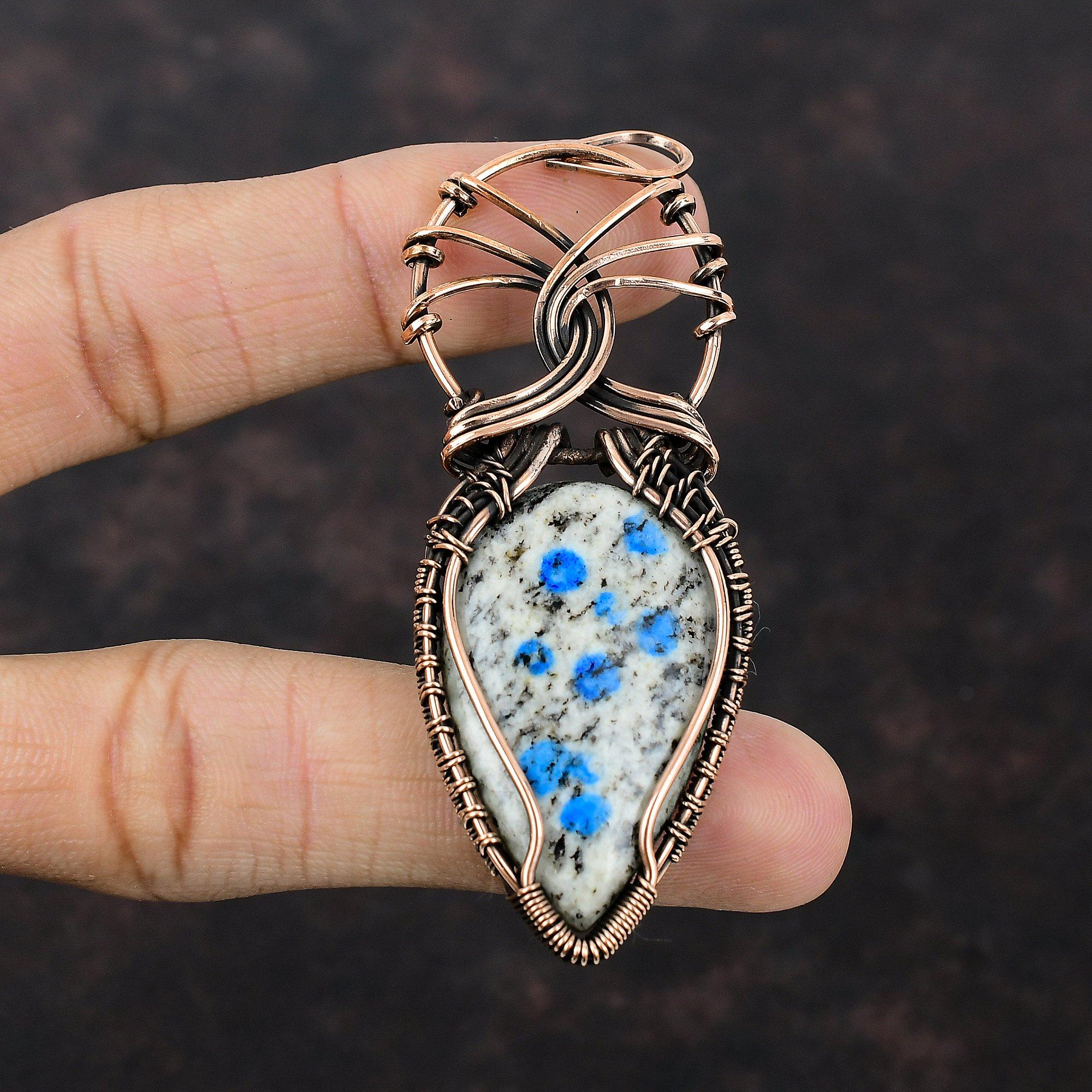 Кулон с камнем яшма K2 Кулон, обмотанный медной проволокой Ручная работа Медные украшения Кулон последнего дизайна Подарок на годовщину Украшения, обмотанные проволокой