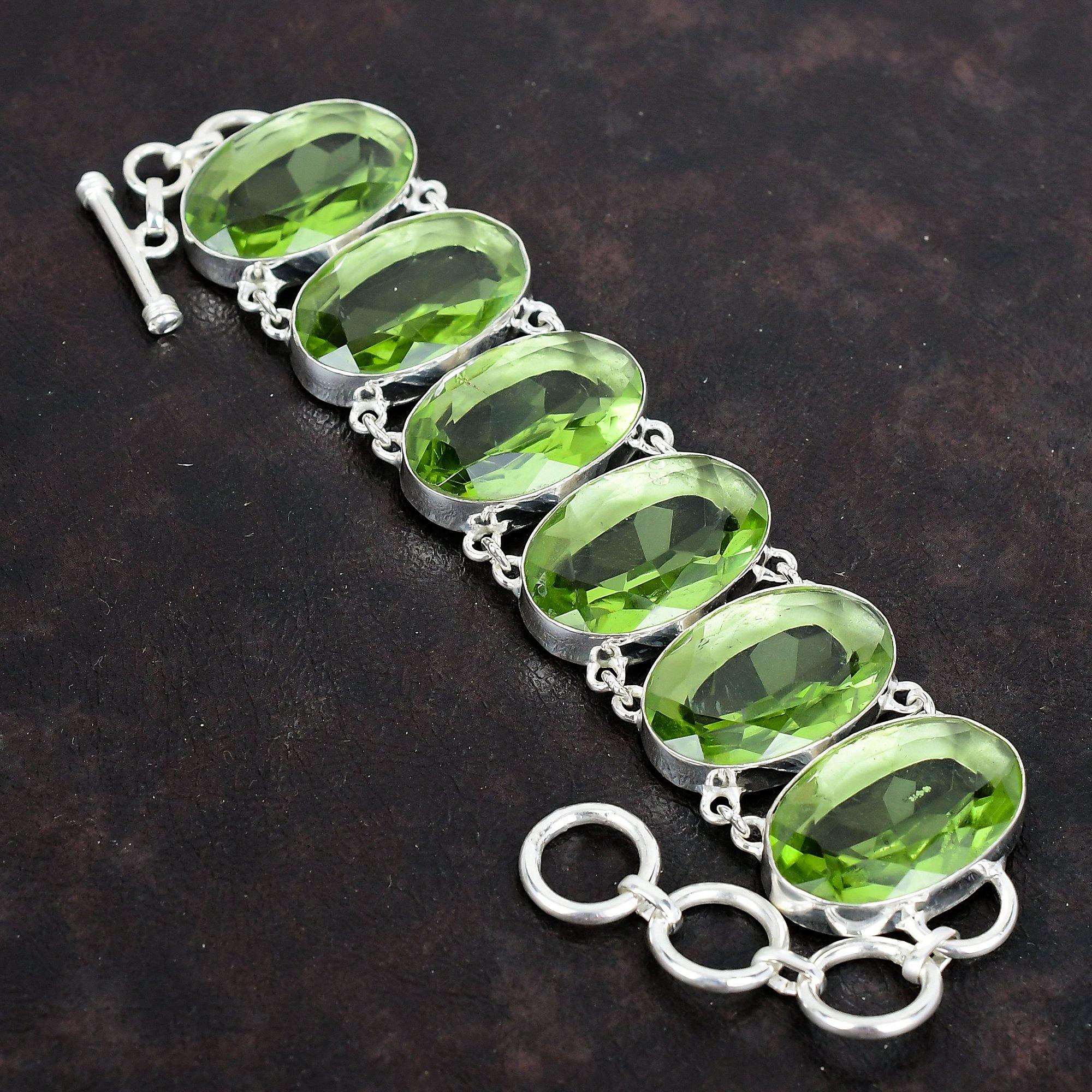 Браслет из граненого зеленого аметиста, браслет из стерлингового серебра 925 пробы, регулируемый браслет-цепочка, браслет из настоящего драгоценного камня, ювелирные изделия ручной работы, подарки для него