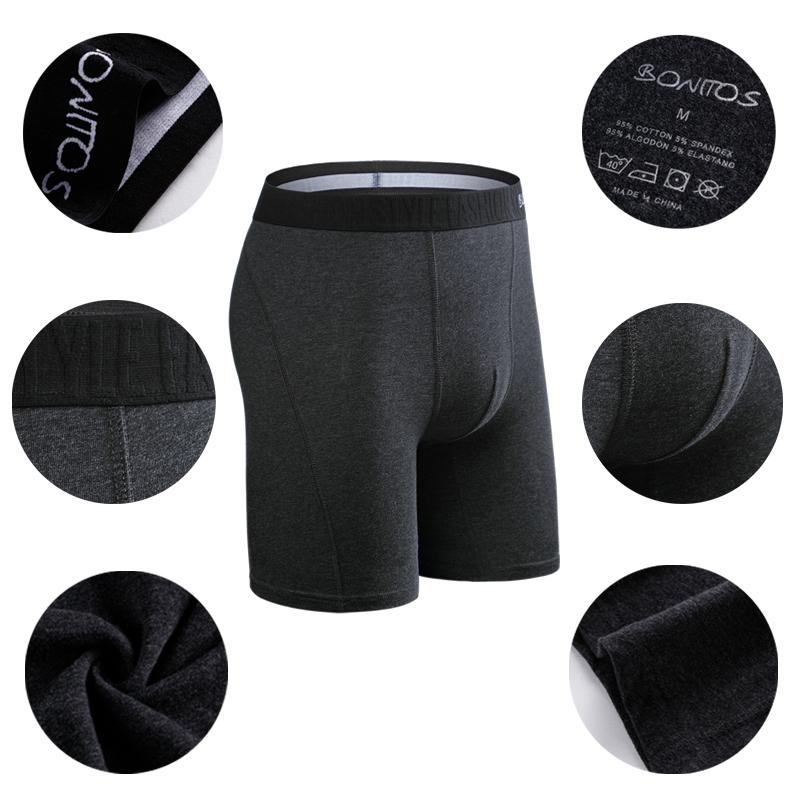 BONITOS 2шт длинные мужские трусы вентилируемые боксеры нижнее белье для мужчин трусы сплошной цвет