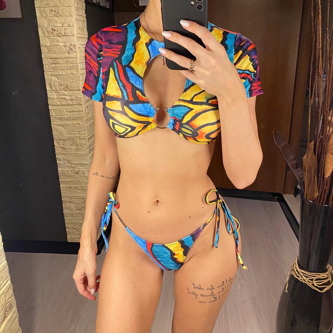 Сексуальный бикини с короткими рукавами и вырезами, женский купальник, женский купальник из двух частей, комплект бикини, купальный костюм для плавания