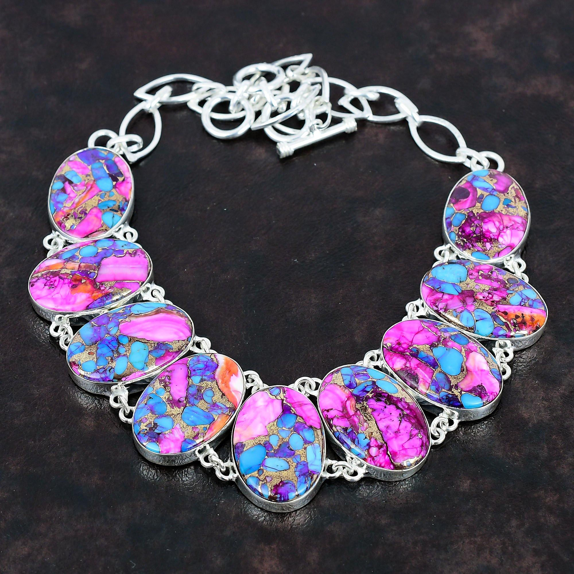 Натуральное ожерелье Kingman с розовым георгином и бирюзой, ожерелье из стерлингового серебра 925 пробы, регулируемая цепочка, ожерелье, драгоценный камень, ювелирные изделия ручной работы, подарок для мамы