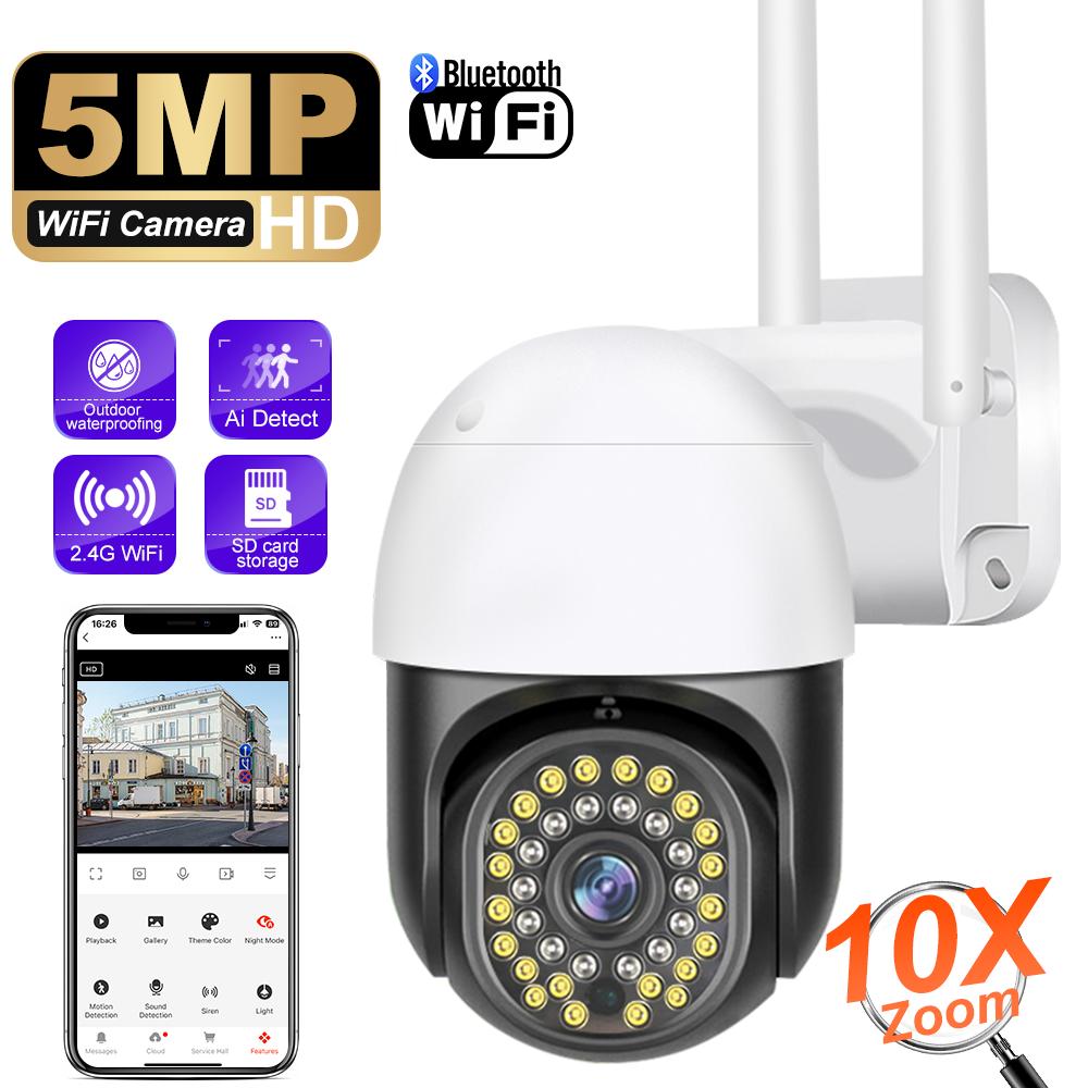 Smart 10X Zoom Wifi PTZ Camera Outdoor Home Security Video Surveillance 5MP Wireless IP Cameras AI Automatic Human Tracking