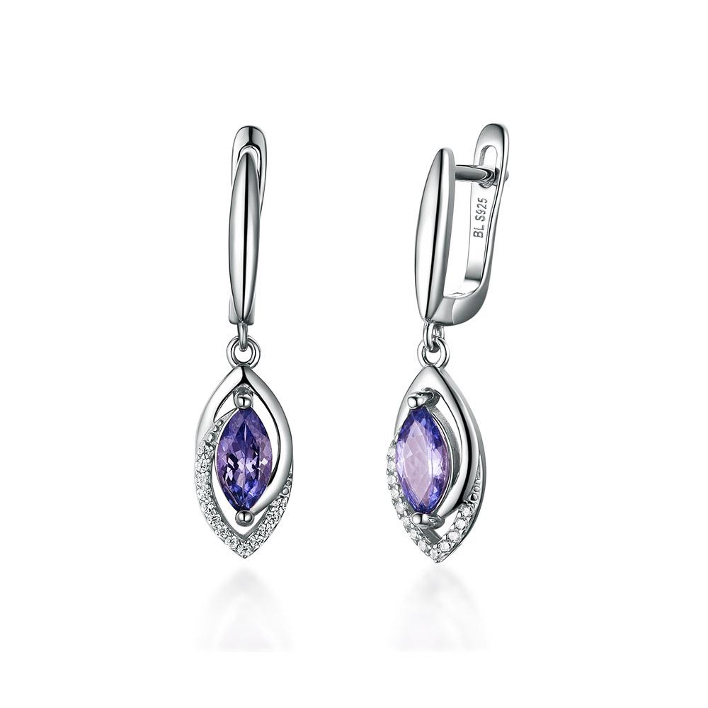 Серьги-застежки из натурального синего танзанита, серебро 925 пробы с драгоценными камнями, изысканные украшения для женщин, мам, хороший подарок