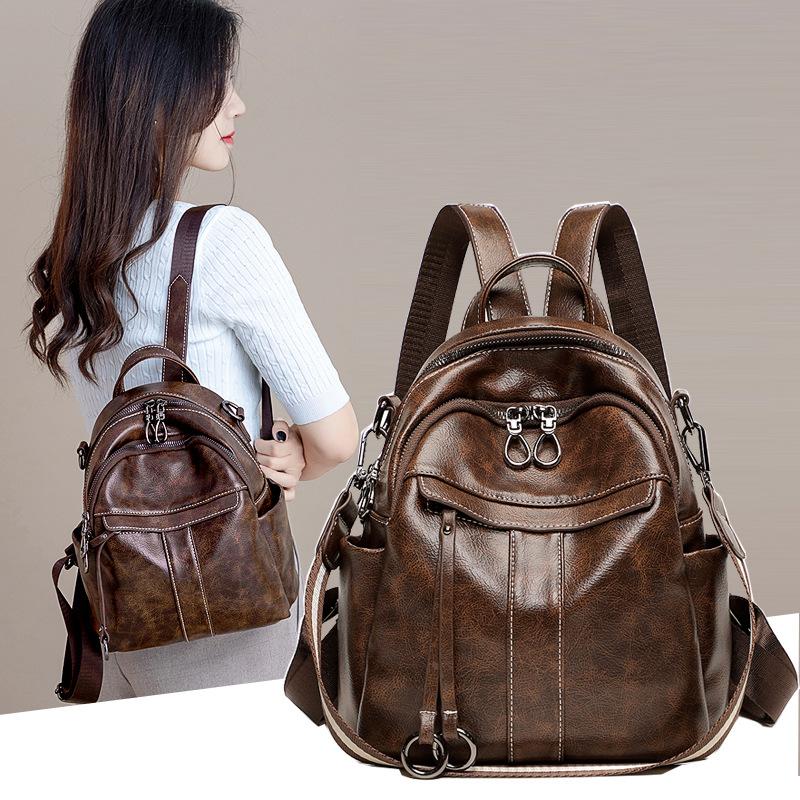 Fashion Anti-theft Backpack Easy with Retro Oil Wax Leather Multi-purpose Backpack Leisure Travel Bag