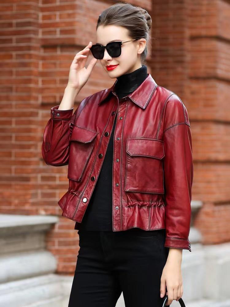 Весенне-осенняя новая куртка из натуральной кожи, женское пальто, короткие модные куртки из овчины из натуральной кожи