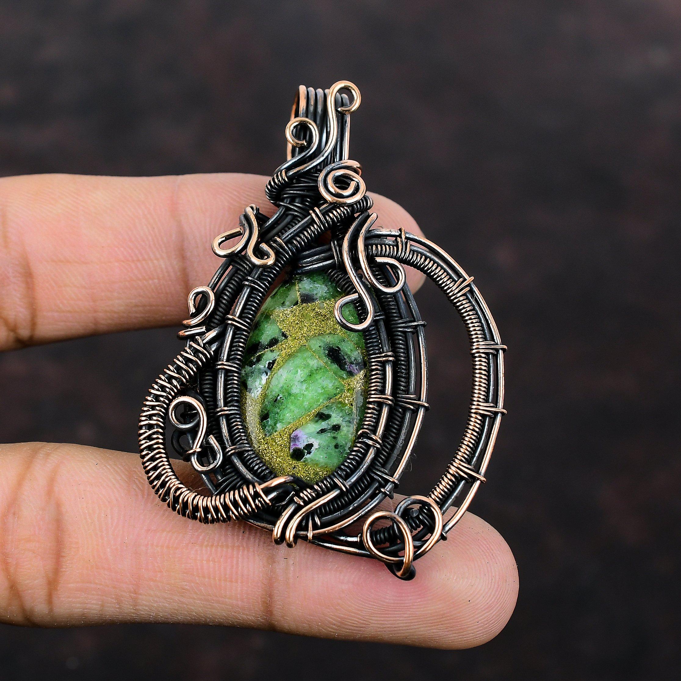 Copper Ruby Zoisite Pendant Copper Wire Wrapped Gemstone Pendant Handmade Designer Pendant Copper Wire Jewelry Amazing Pendant Gift For Wife