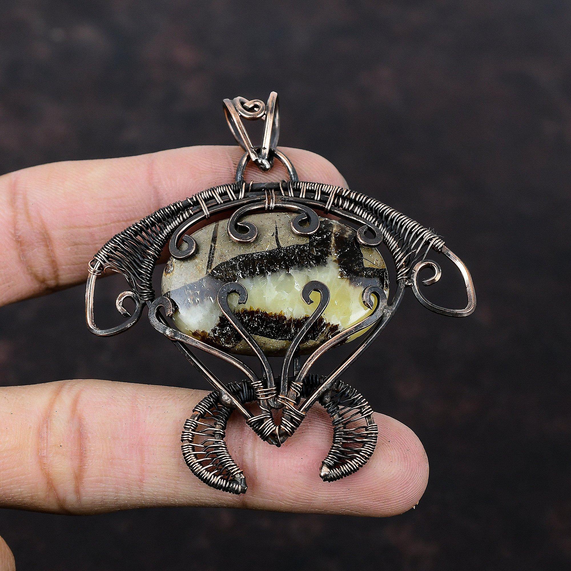 Септария Медный Кулон Кулон в виде Черепахи, обернутый медной проволокой Ювелирное изделие ручной работы Кулон с драгоценным камнем для женщин Кулон, обернутый проволокой Подарок для мамы