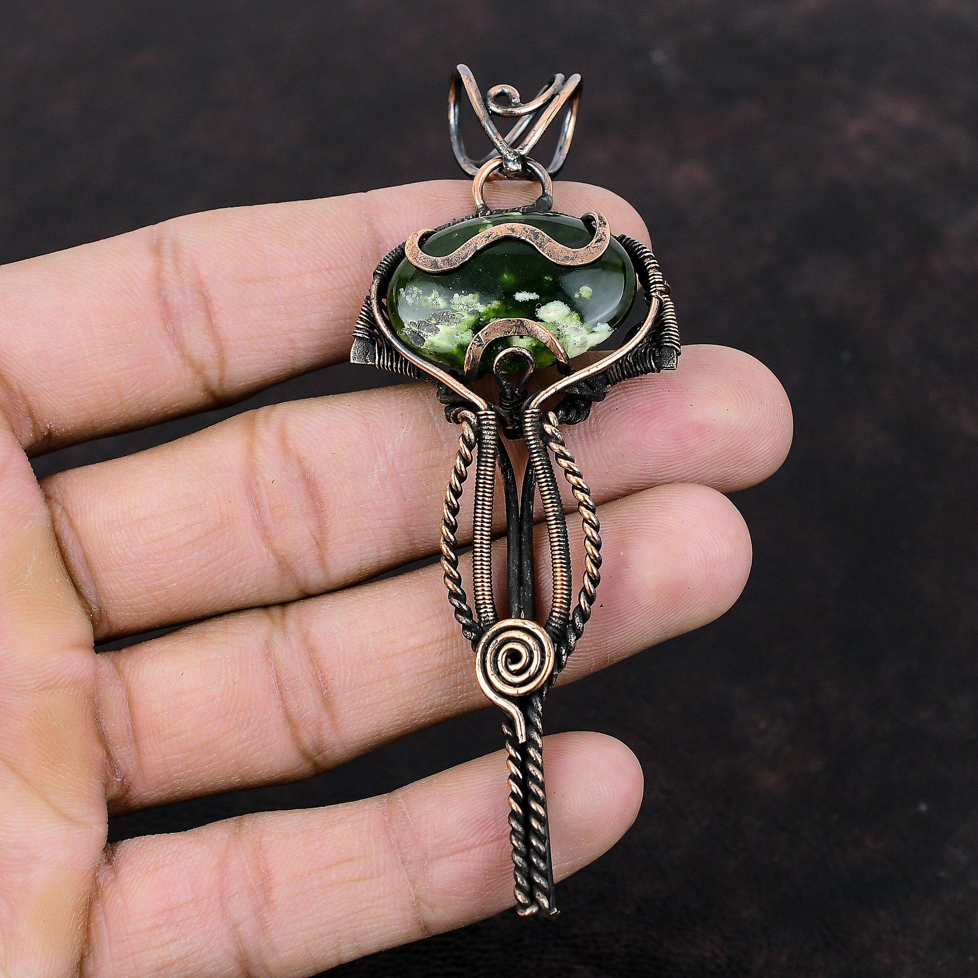 Подвеска из австралийского хромированного халцедона, подвеска из медной проволоки с драгоценным камнем, подвеска ручной работы, уникальный медный дизайн, ювелирное украшение в подарок на годовщину