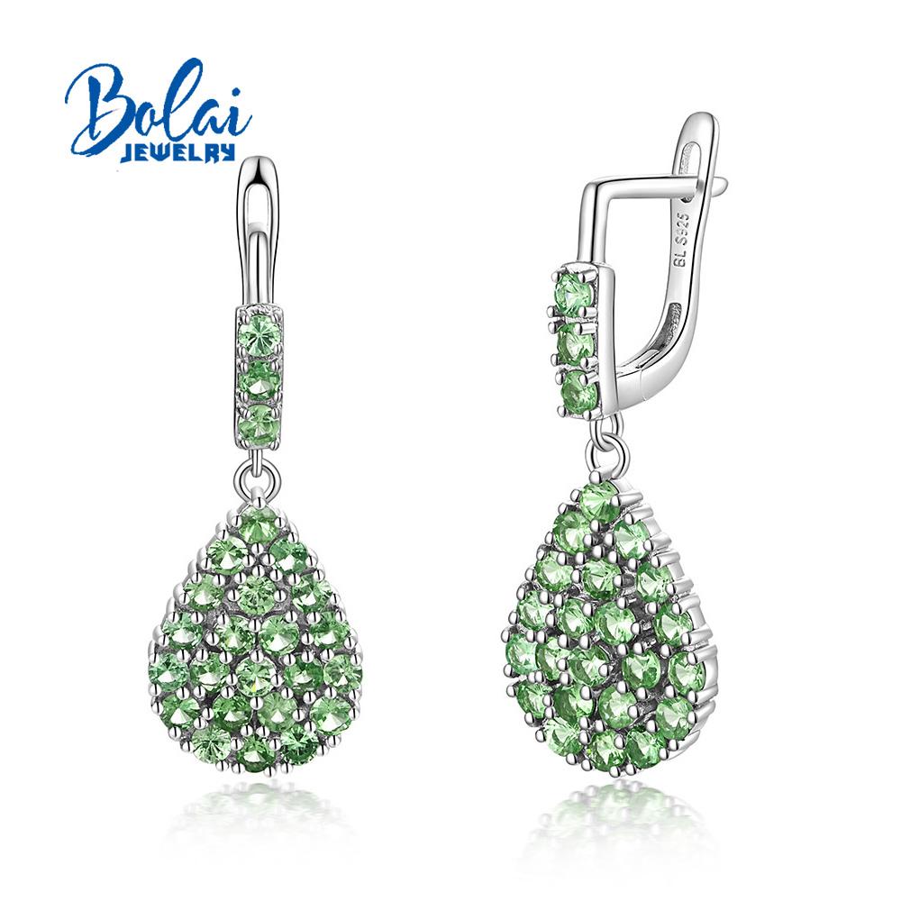 Bolaijewelry Натуральный зеленый гранат-цаворит, драгоценный камень, серьги из стерлингового серебра 925 пробы, изысканные украшения для женщин, подарок маме