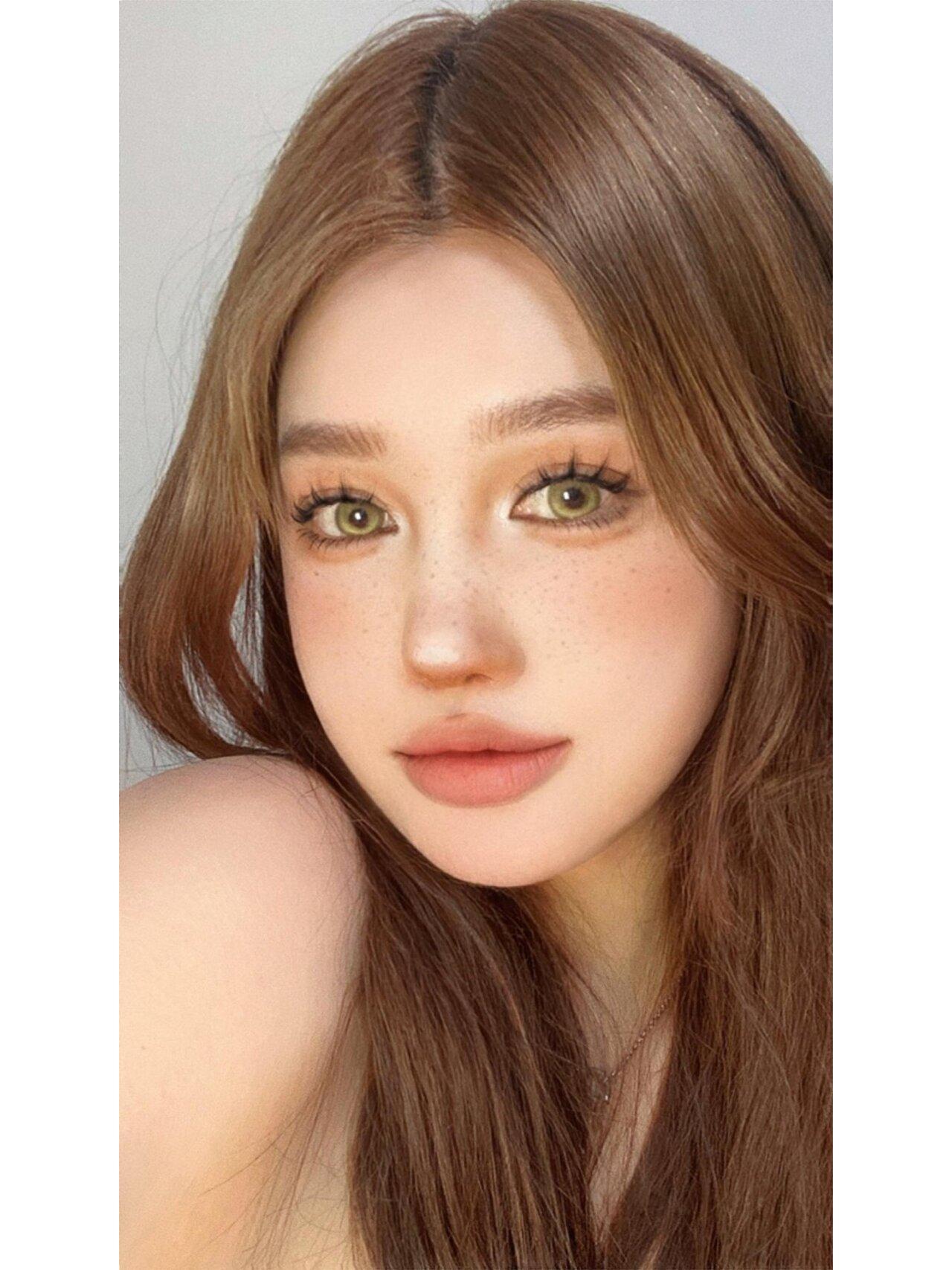 Mill Creek Brown Green Contact Lenses with Graded Big Eyes 14.5MM Yearly Use Soft Comfortable Beautiy Pupils Matcha Milk Frozen Series 2PCS Lenses
