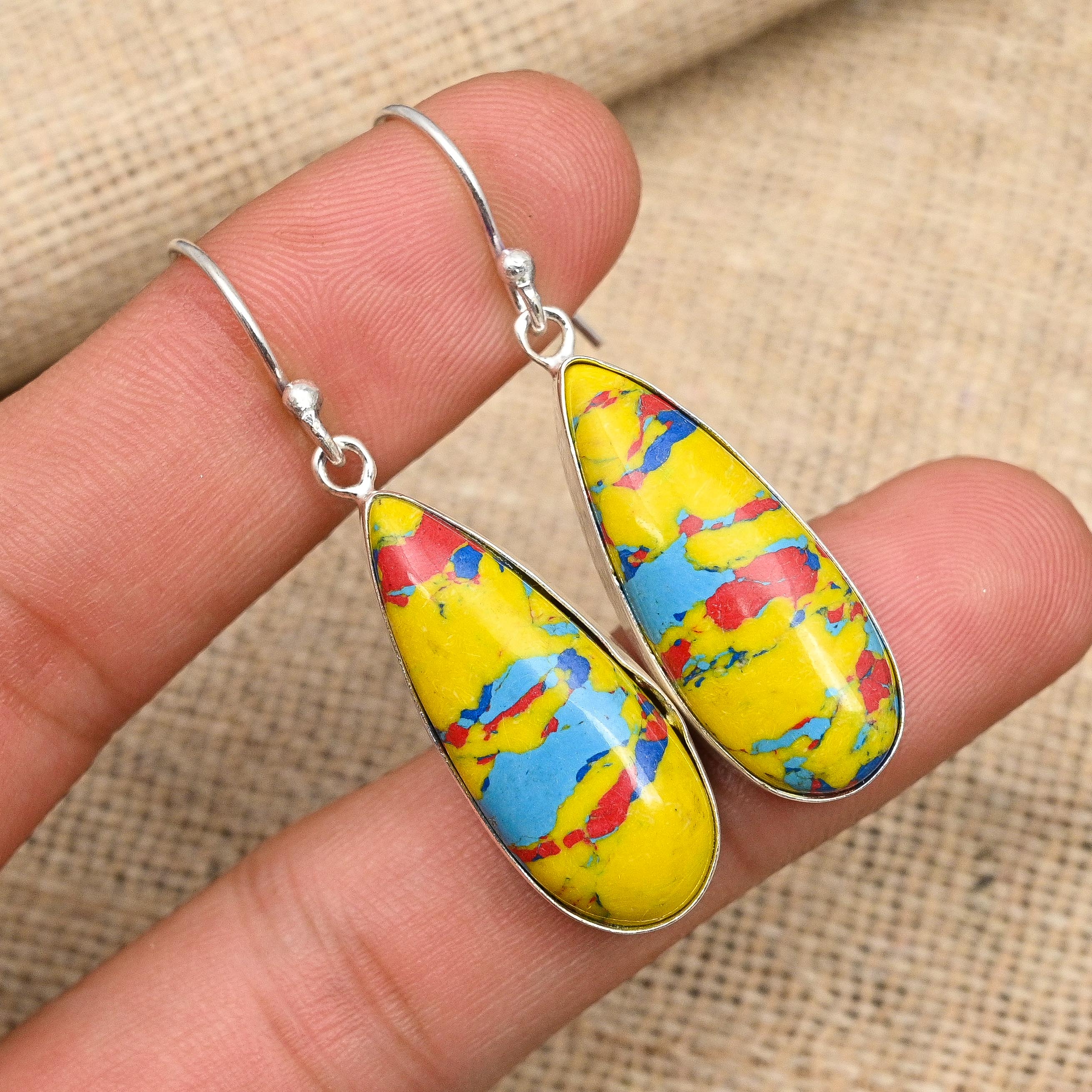 Мозаика Яшма Драгоценный камень Ювелирные изделия ручной работы Серьги из стерлингового серебра 925 пробы на Рождество