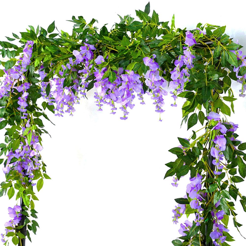 2pcs 1.8m Wisteria Artificial Flower Vine Ivy Leaf Garland Rattan String Flowers Fake Plant Leaf Rattan Trailing Fake Flower