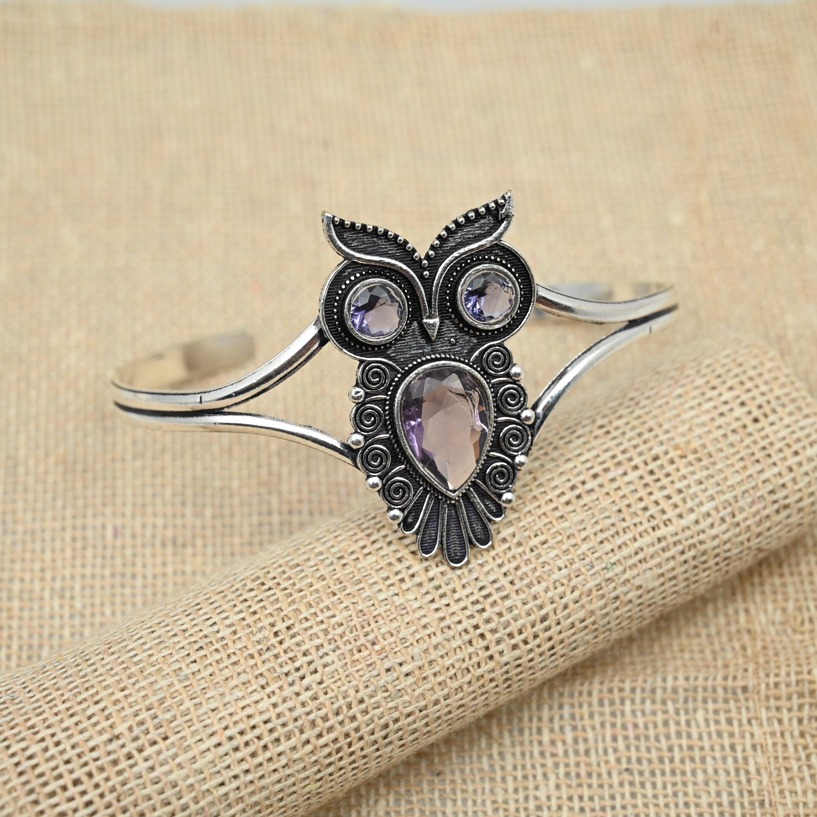 Amethyst Gemstone 925 Sterling Silver Wedding Gift Bracelet Handmade Jewelry Cuff Adjustable