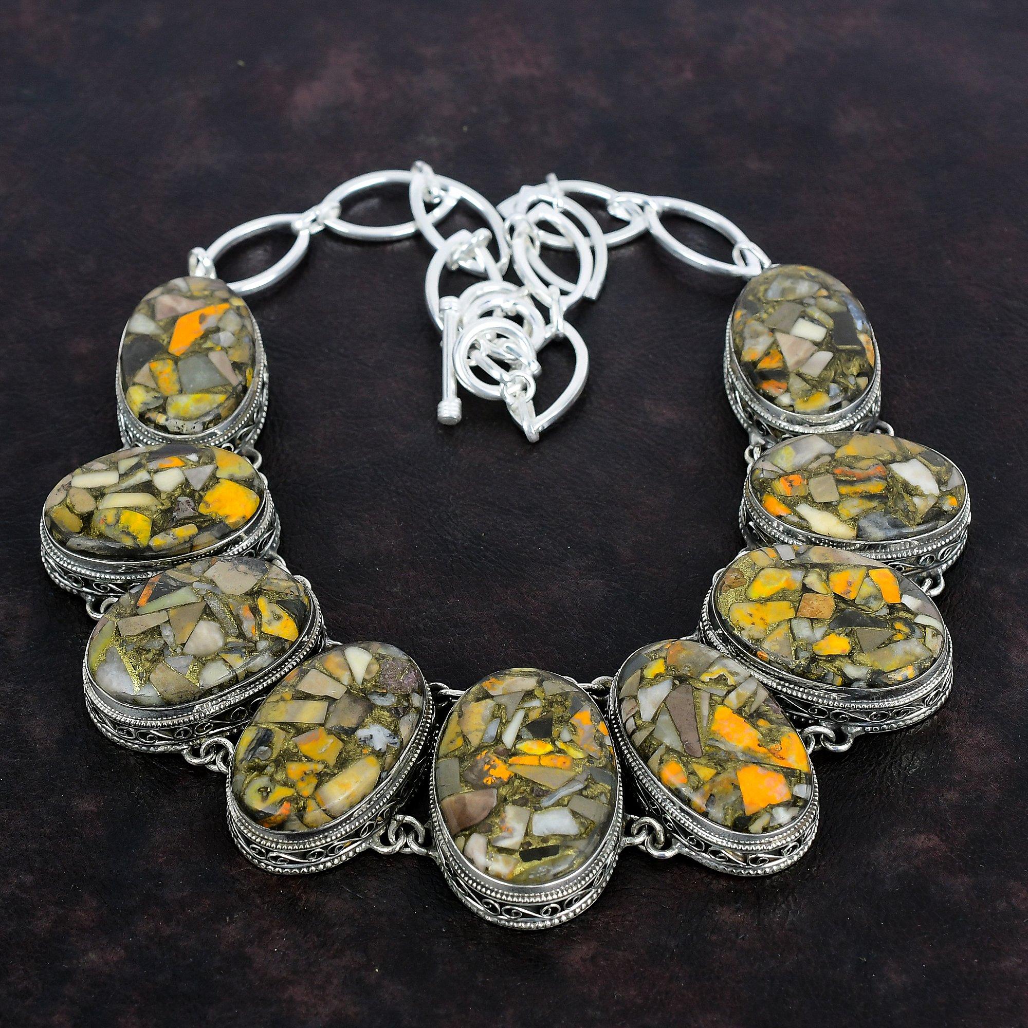 Ожерелье из медной яшмы шмеля, ожерелье из стерлингового серебра 925 пробы, ювелирные изделия из настоящих драгоценных камней, винтажное ожерелье, регулируемое ожерелье из цепочки, свадебный подарок