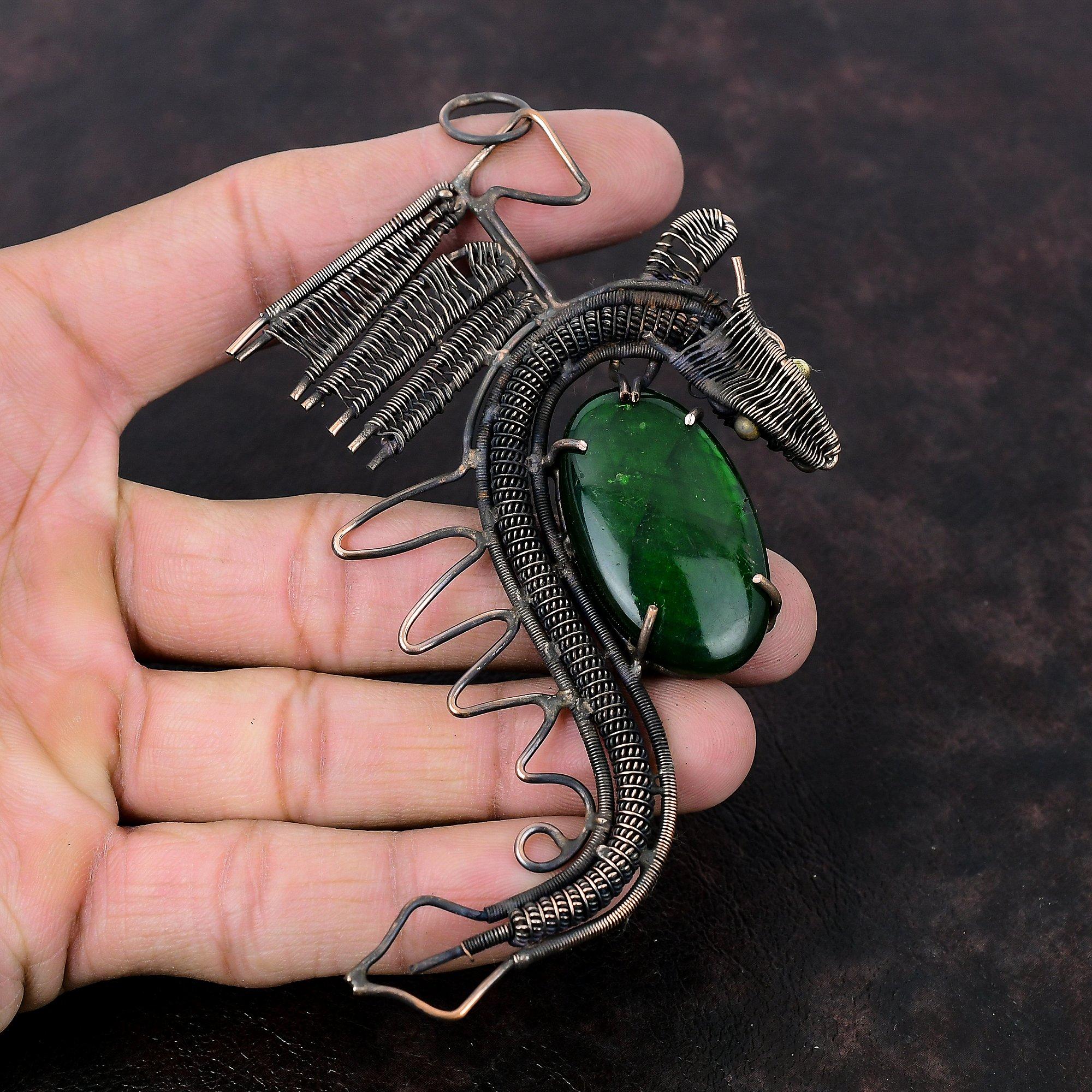 Зеленый огненный лабрадорит кулон медная проволока обернутый кулон ручной работы дракон кулон драгоценный камень медное ювелирное украшение кулон для женщин подарок для матери