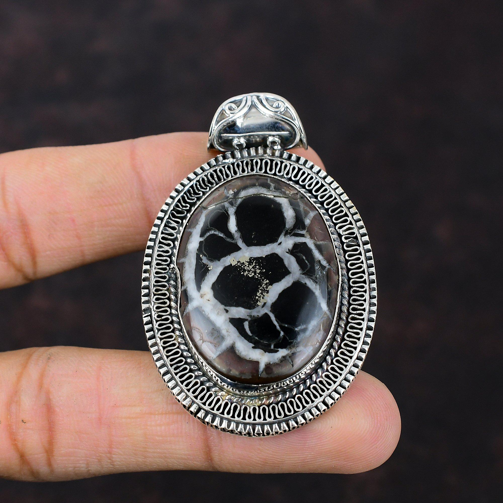 Марокканская грязевая трещина ископаемого кулона, ювелирные изделия из настоящего драгоценного камня, винтажный кулон, подвеска из стерлингового серебра 925 пробы, ювелирные изделия ручной работы, подарок для помолвки