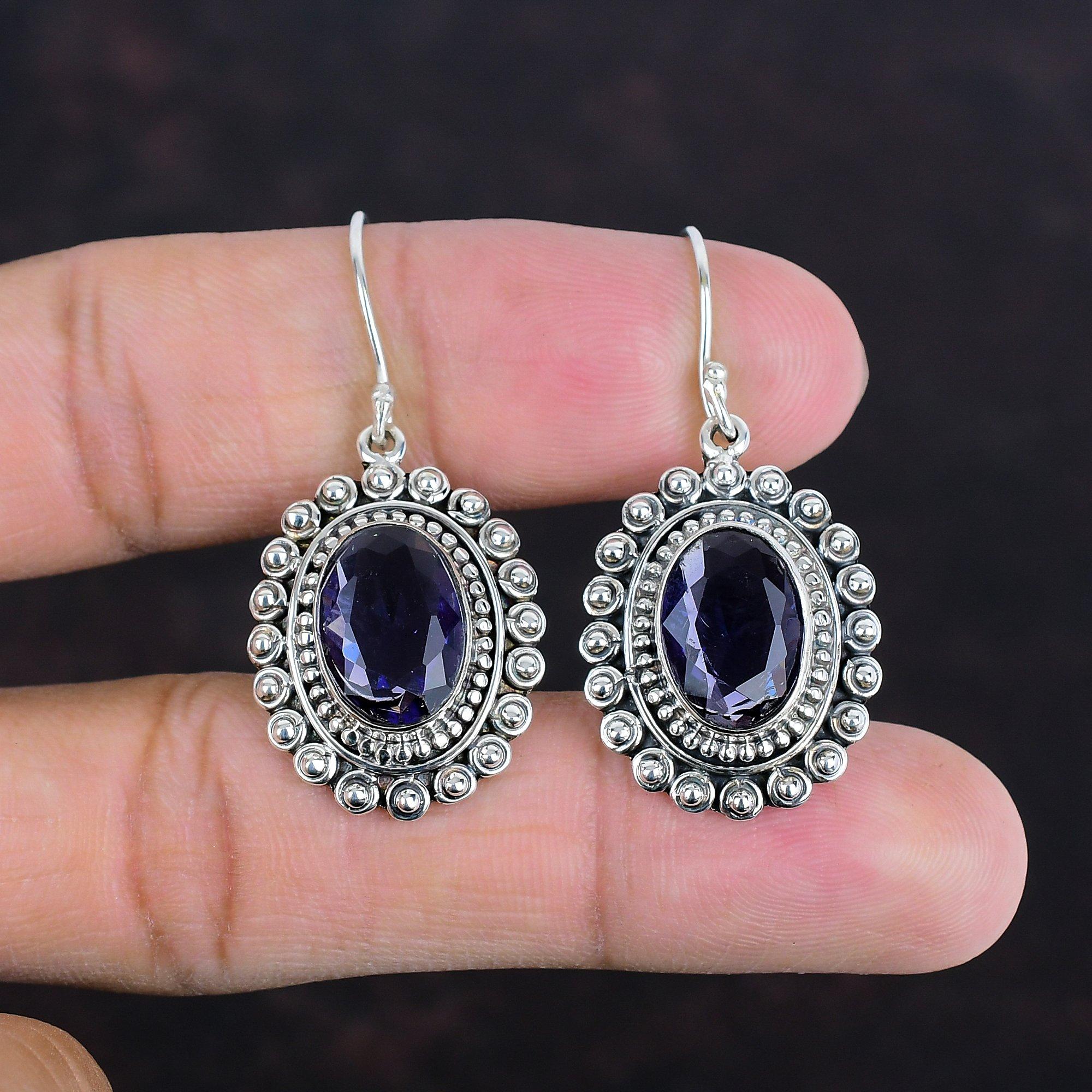 Серьги с граненым африканским аметистом, серебряные серьги 925 пробы, ювелирные изделия с драгоценными камнями, серьги ручной работы, винтажные серьги, подарки для нее, серебряные украшения