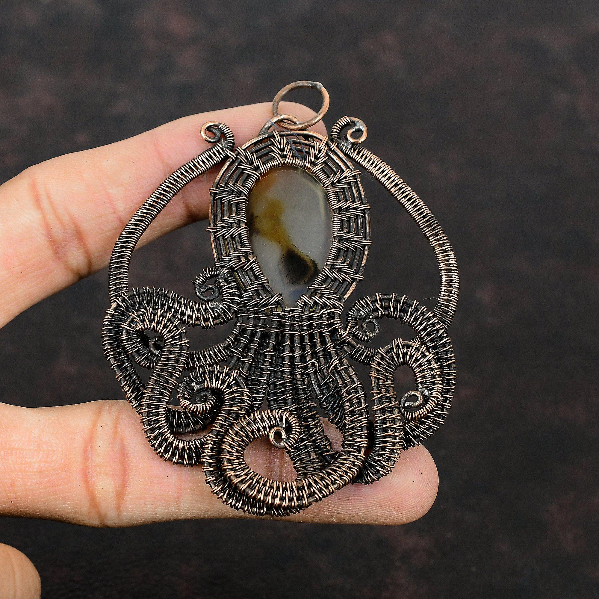 Montana Agate Pendant Copper Wire Wrapped Pendant Handmade Pendant Wire Wrapped Jewelry Octopus Gemstone Pendant Wedding Gift Copper Jewelry