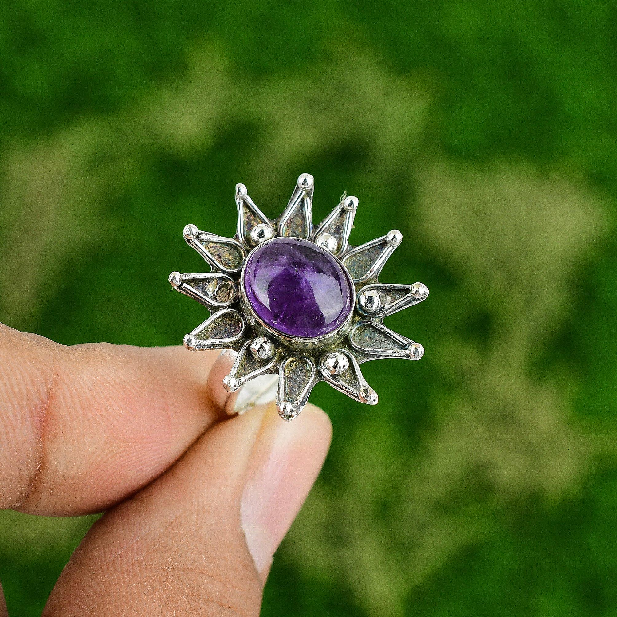 Натуральный африканский аметист серебро 925 пробы кольцо-заявление цветок регулируемое для женщин
