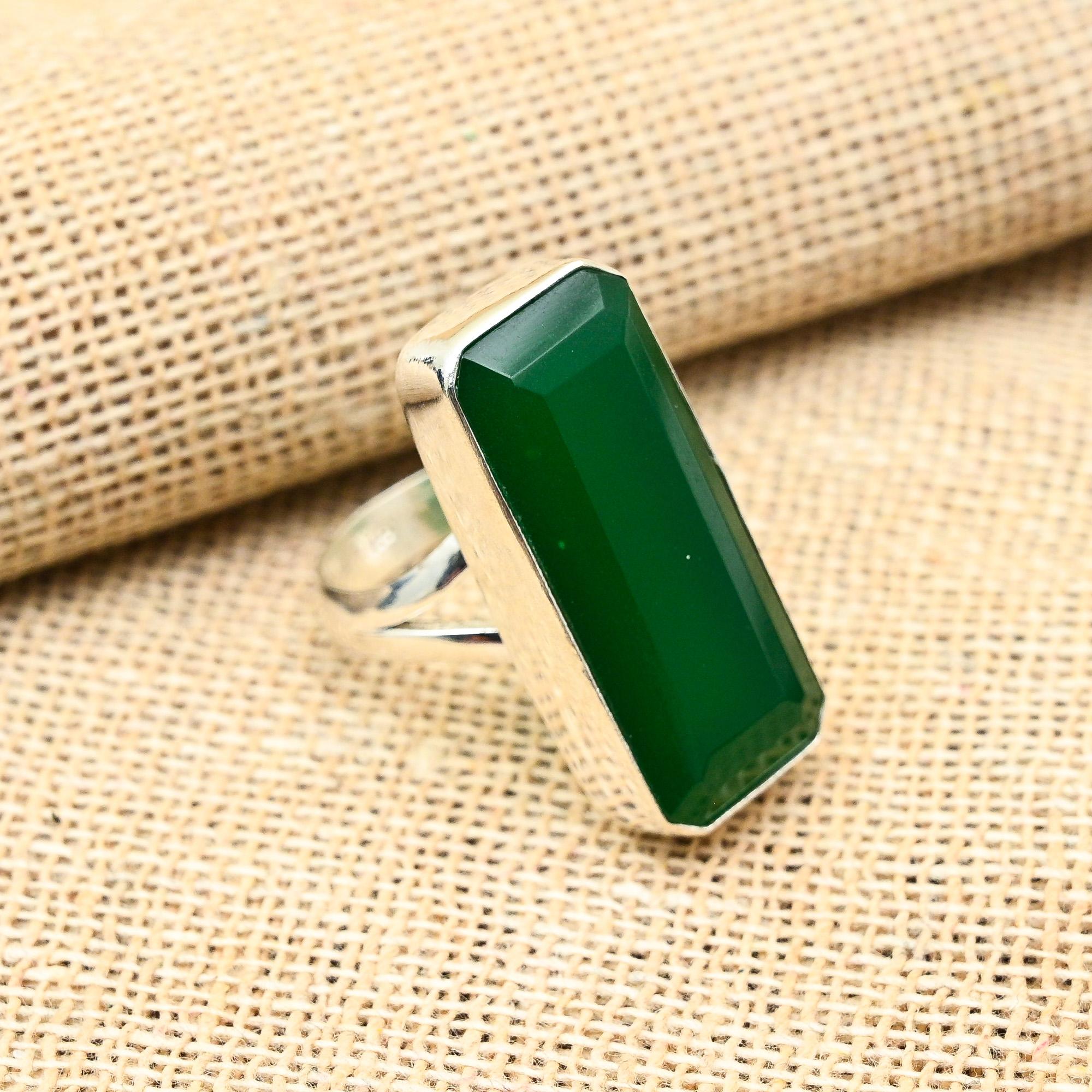 Ювелирные изделия из стерлингового серебра 925 пробы с зеленым ониксом ручной работы, милое кольцо для женщин