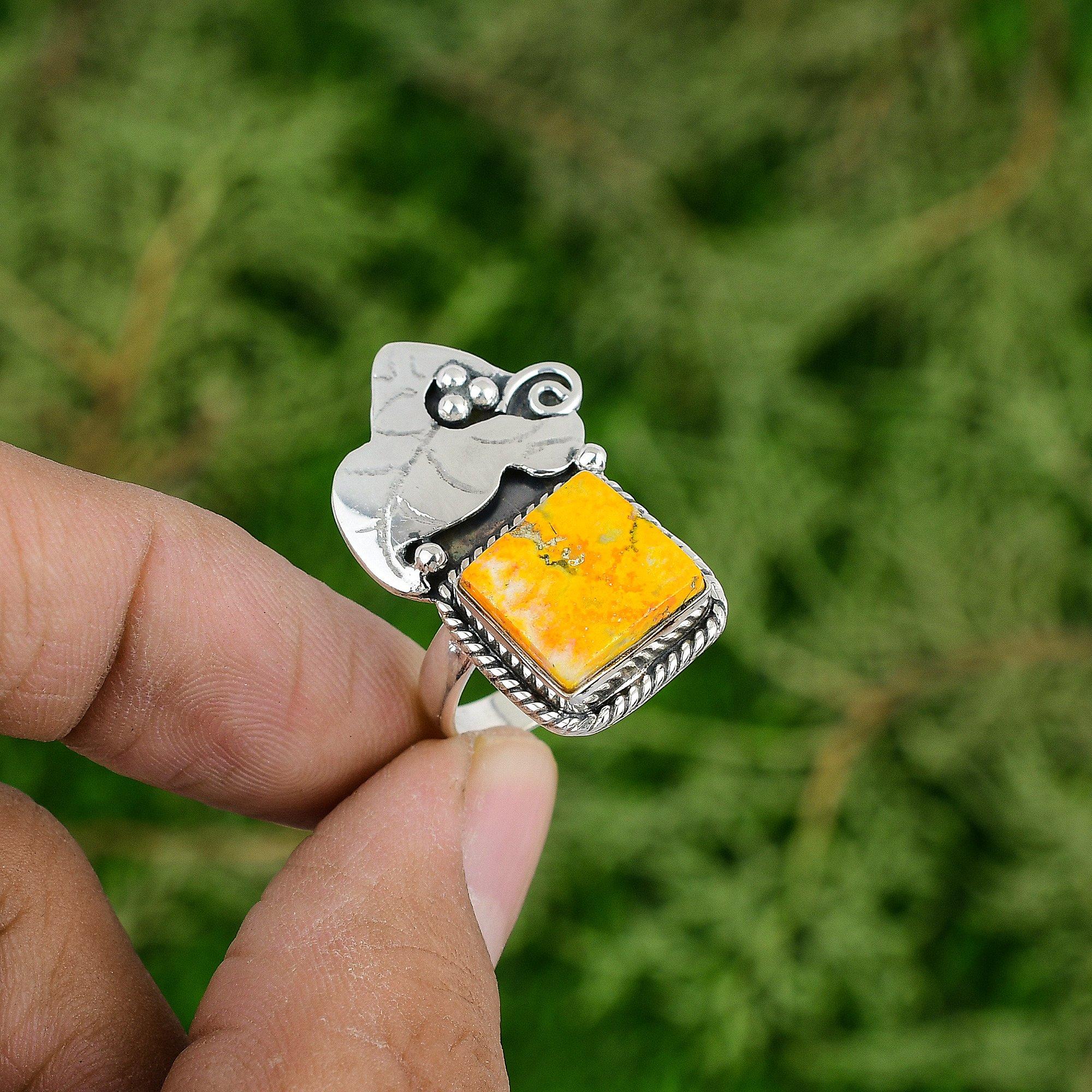 Серебро 925 пробы Натуральный шмель Яшма Кольцо-обещание Штабелируемое Кольцо жены Ювелирное изделие США 8.25