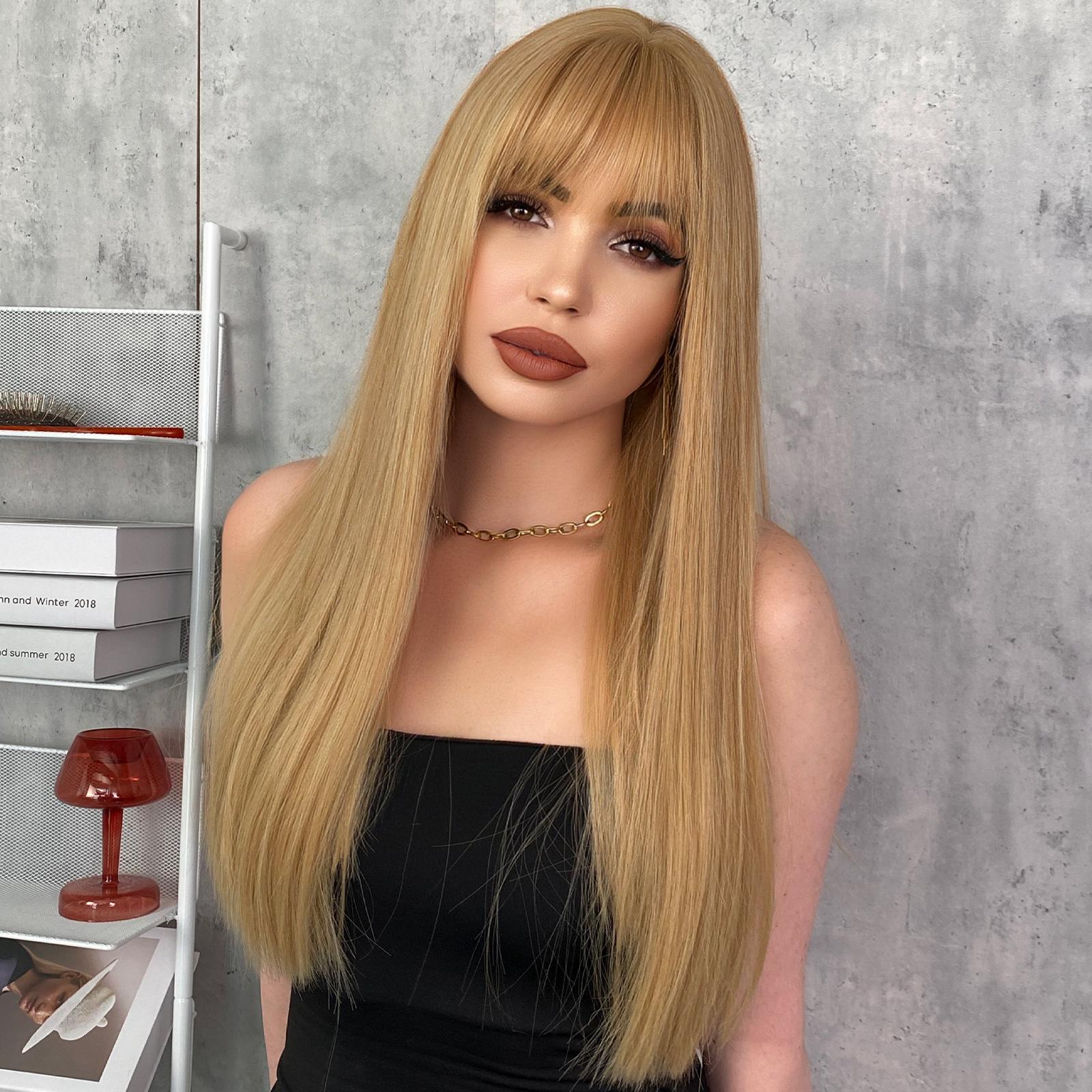 Женские волосы 58 см, имитация волос, длинные прямые волосы, длинные волосы, розовая сетка для волос, головной убор, полное покрытие головы, натуральный и реалистичный парик