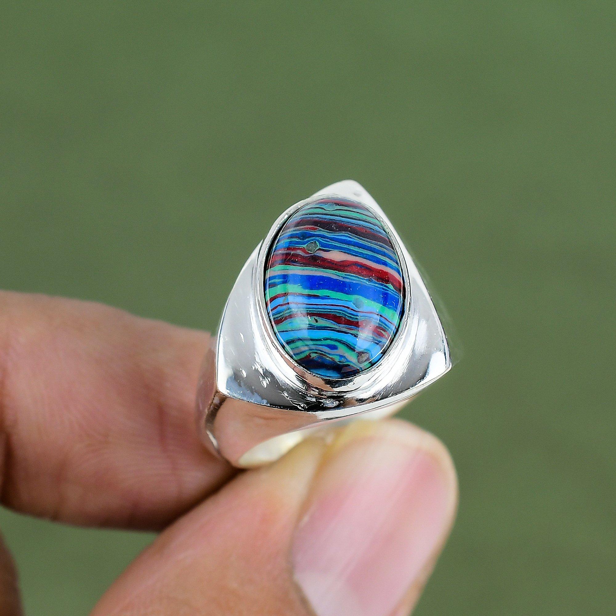 Rainbow Calsilica Ring 925 Sterling Silver Ring Birthstone Jewelry Dainty Gemstone Ring Handmade Jewelry Gift For Her Available In Ring Size
