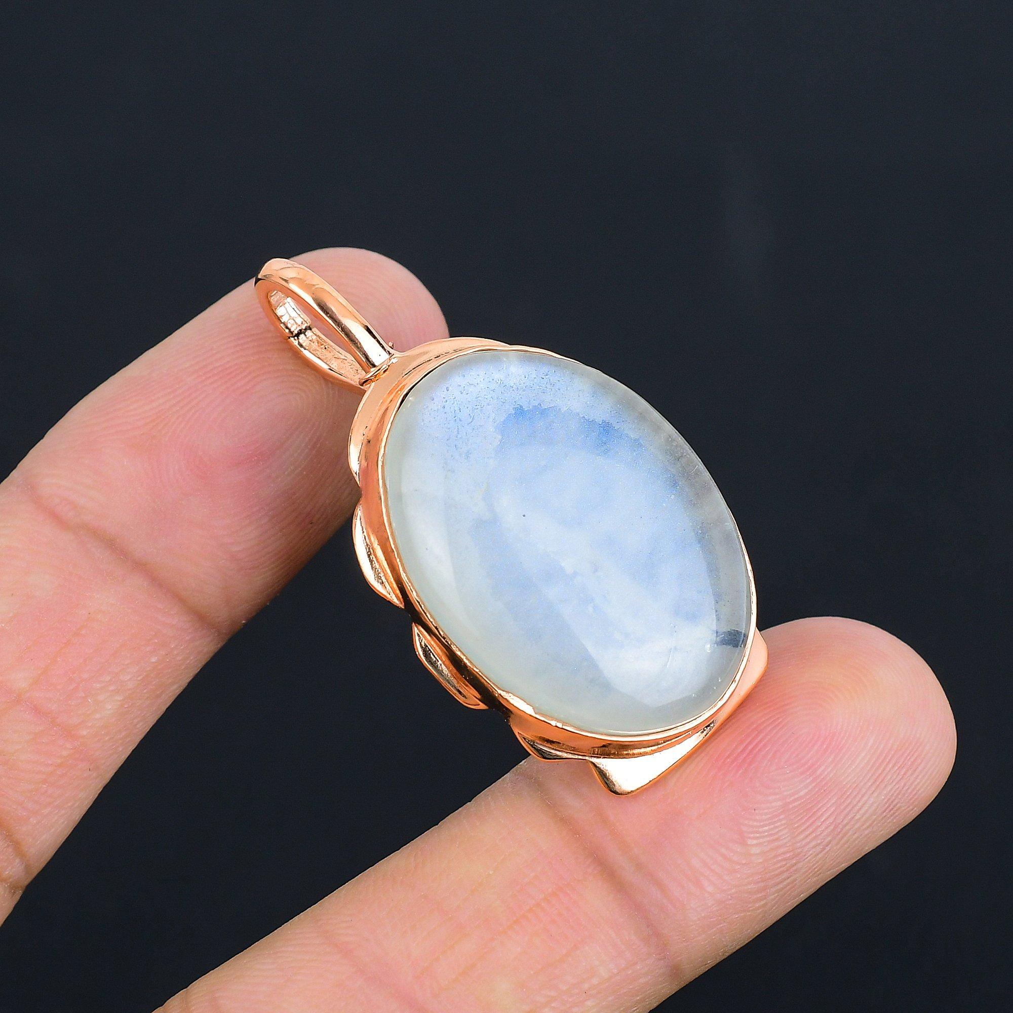 Радужный лунный камень драгоценный камень ручной работы медные украшения потрясающий кулон