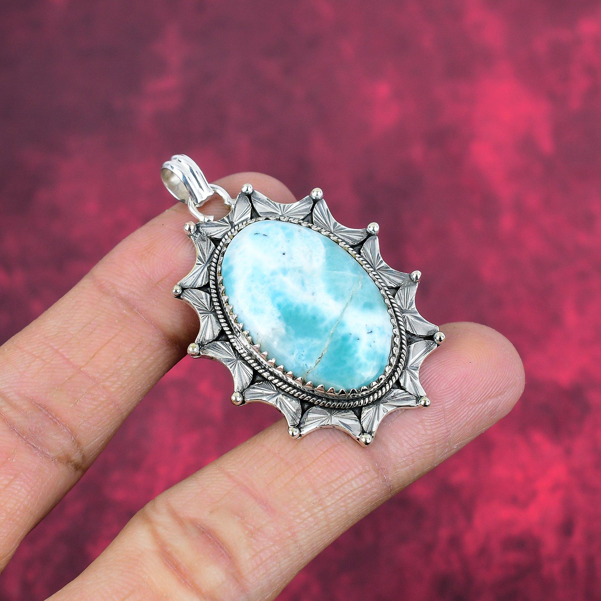 Подвеска с драгоценным камнем Ларимар, кулон из цельного серебра 925 пробы, ювелирное изделие ручной работы, кулон с камнем по дате рождения, подарок для него