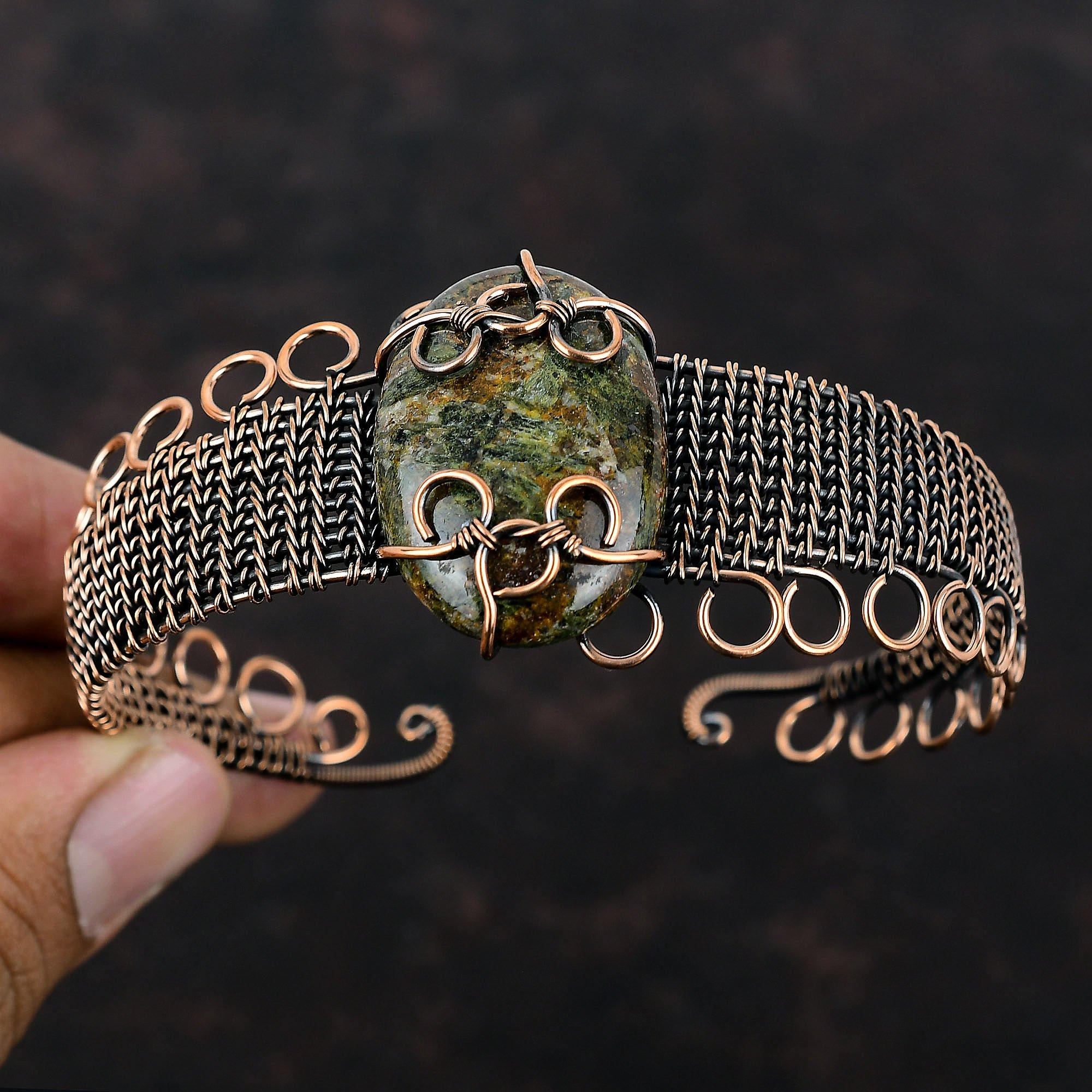 Спессартин гранат в известняке браслет-манжета медная проволока обернутый драгоценный камень браслет ручной работы регулируемый браслет-манжета медные украшения для подарка