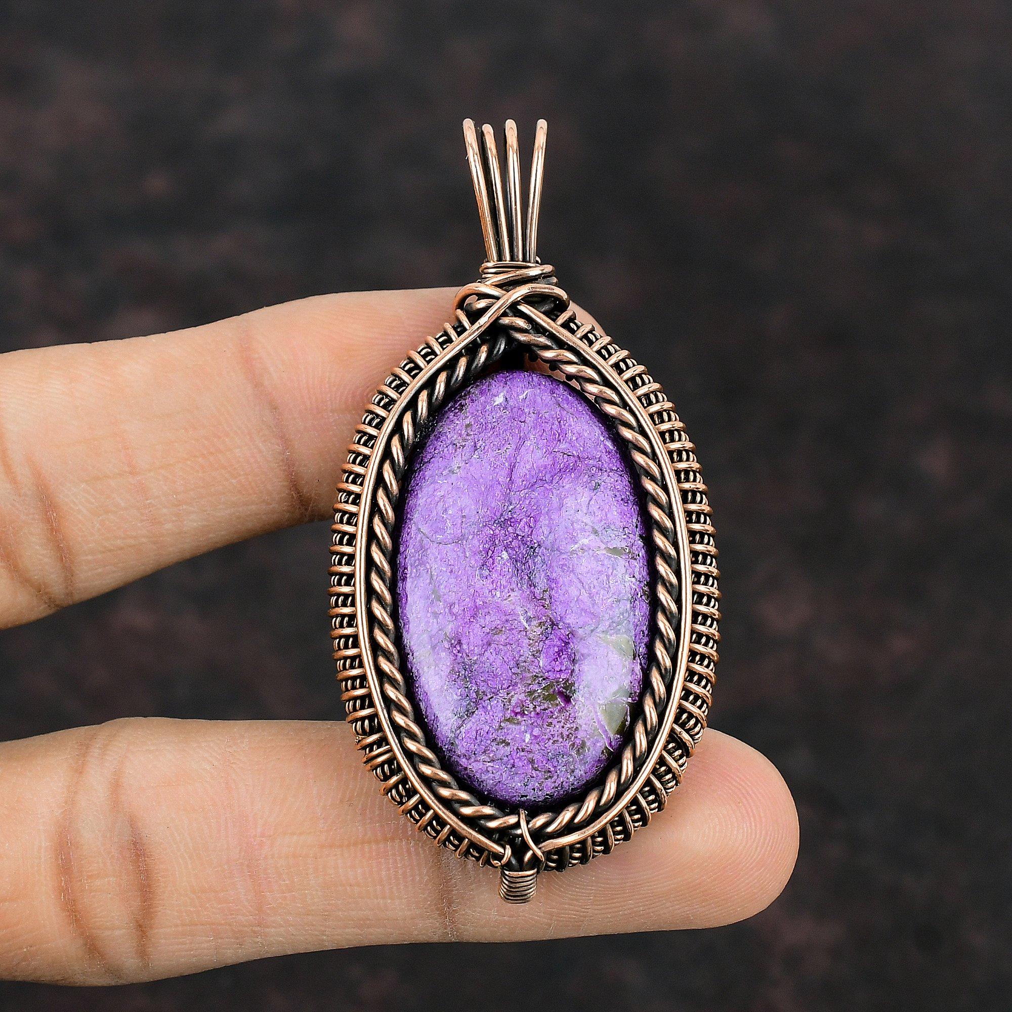 Подвеска из драгоценного камня пурпурит, подвеска из медной проволоки, подвеска ручной работы, дизайнерское украшение из меди, подарок для матери, ювелирные изделия из проволоки пурпурит