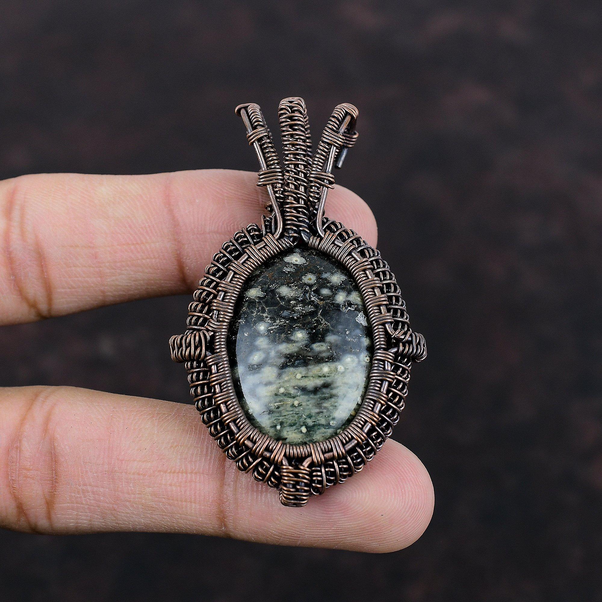 Ocean Jasper Pendant Copper Wire Wrapped Pendant Ocean Jasper Jewelry Gemstone Pendant Copper Jewelry Handmade Stylish Pendant Gift For Mom