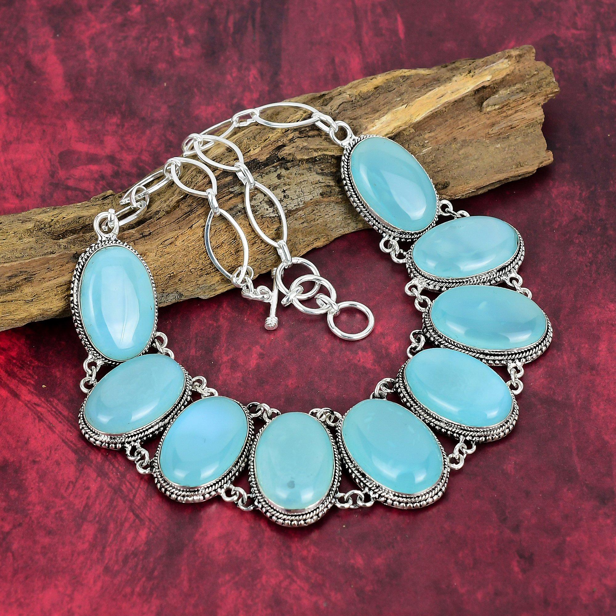 Ювелирные изделия из драгоценных камней ручной работы с аква-халцедоном, ожерелье из стерлингового серебра 925 пробы, ювелирные изделия уникального дизайна, регулируемое ожерелье-цепочка