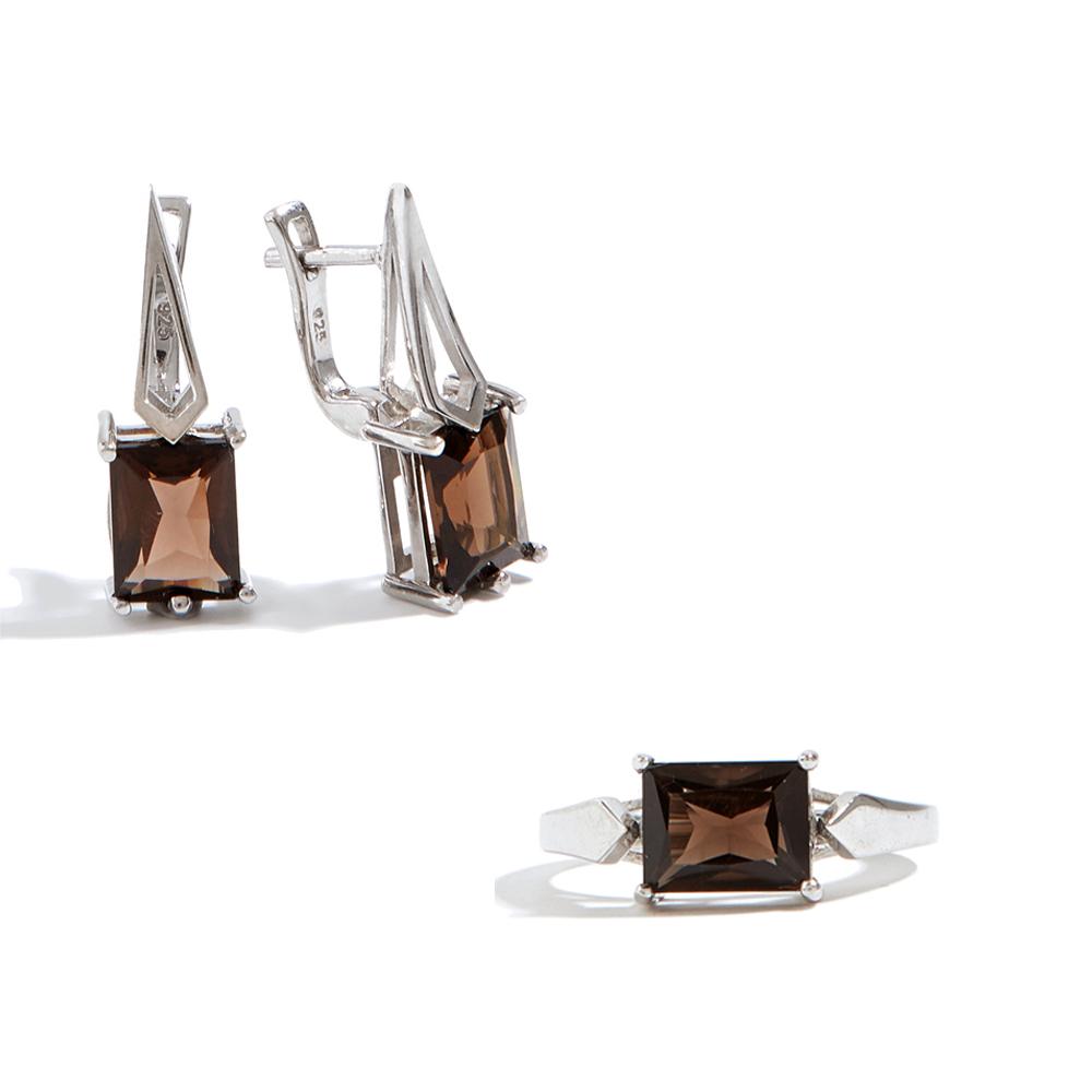 Классический дизайнерский комплект колец и серег для женщин, стерлинговое серебро 925 пробы, натуральный дымчатый драгоценный камень, ювелирные изделия в стиле аниме для повседневного ношения, подарок