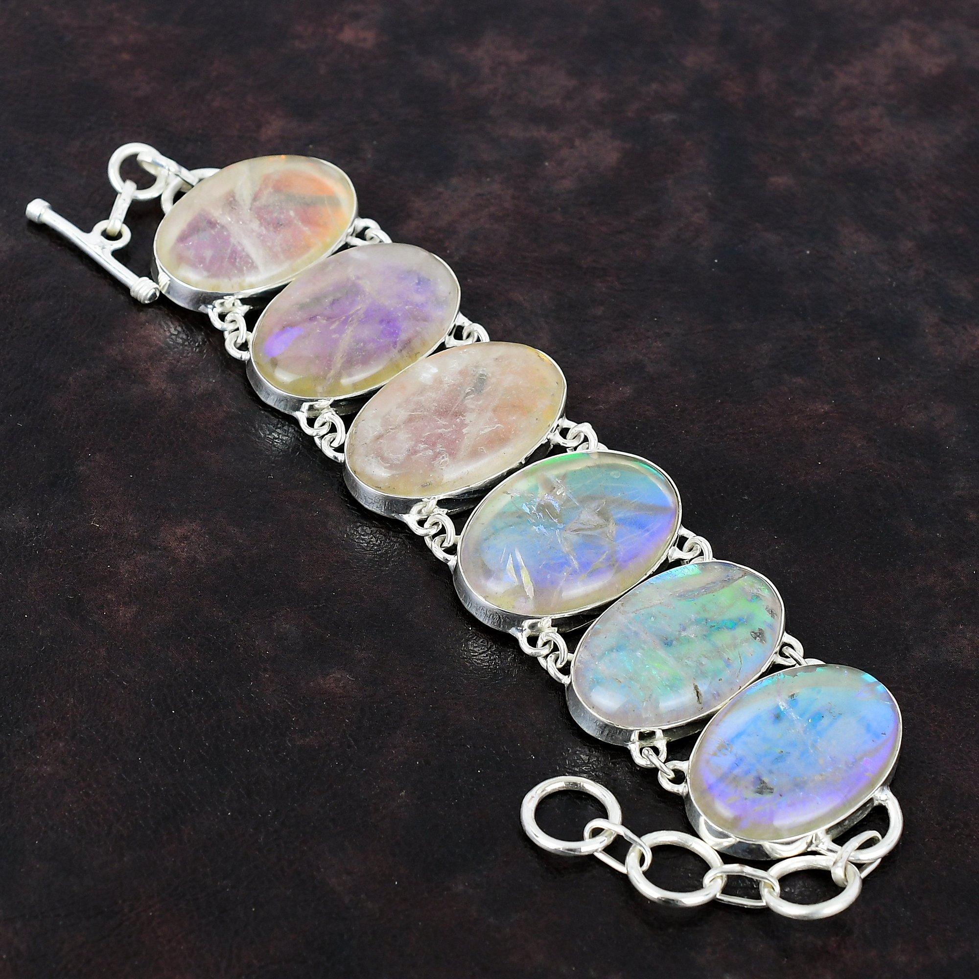 Rainbow Mystic Opal Bracelet Real Gemstone Bracelet Handmade Jewelry 925 Sterling Silver Bracelet Adjustable Chain Bracelet Gift For Mother