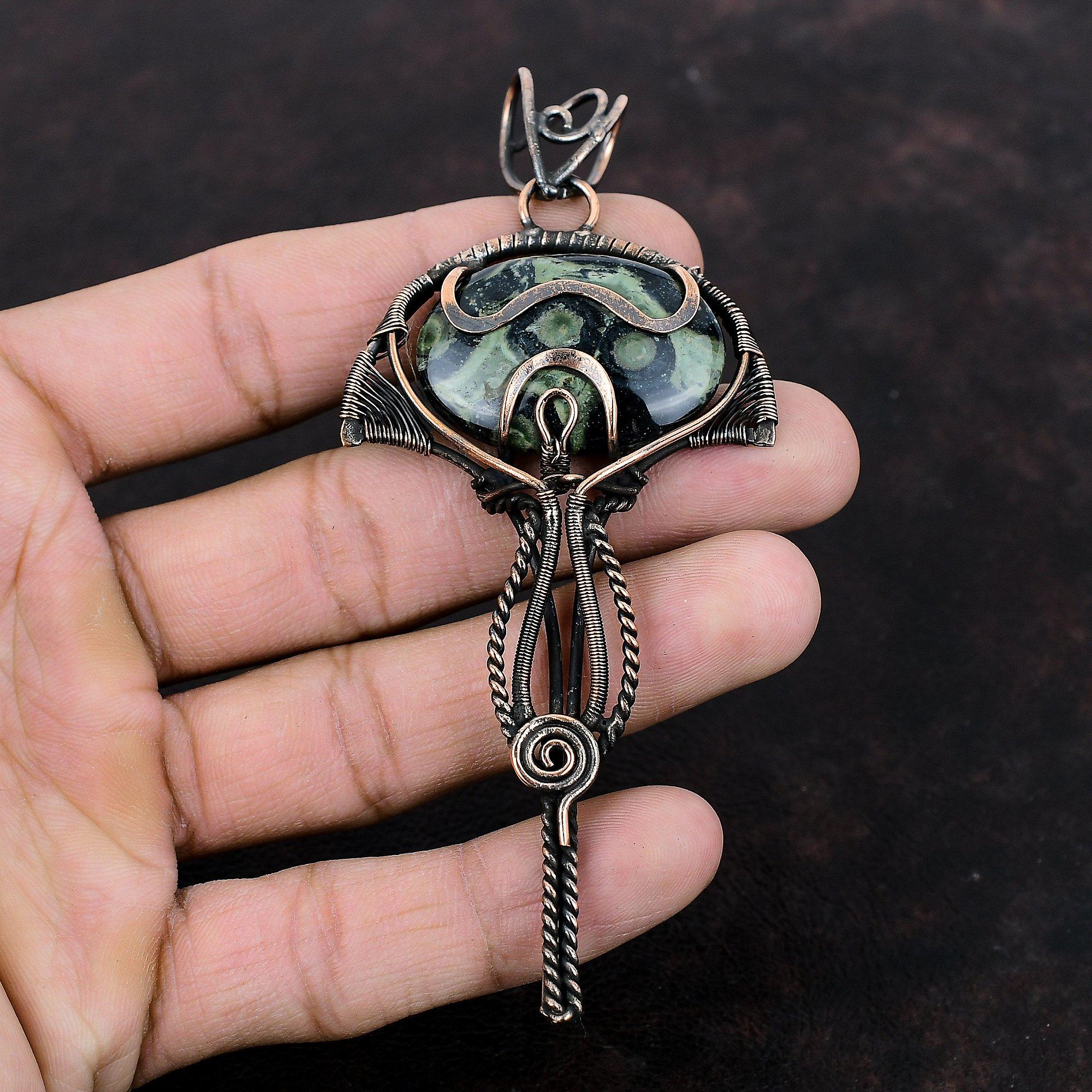 Подвеска из камбабского яшма, обернутая медной проволокой, ручная работа, подвеска с драгоценным камнем, украшение из камбабского яшма, подвеска для подарка, потрясающее медное украшение