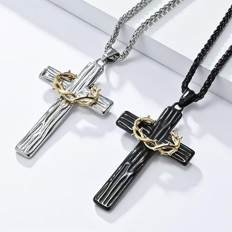 Thorn Cross Pendant Chain Hiphop Necklace for Men Woman Statement Jewelry Accessory