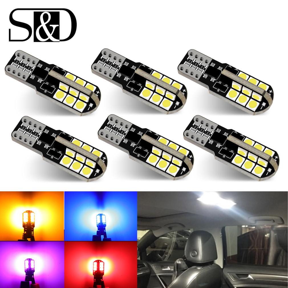 2Pcs W5W LED T10 Led Canbus 168 194 LED Bulb 24SMD Car Side Marker Light License Plate Lamp White Blue Yellow Red Pink 12V 6000K