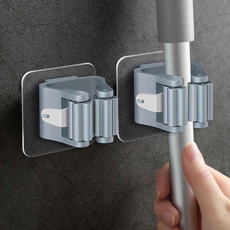 2PCS Mop Storage Storage Rack Bathroom Suction Hanging Pipe Traceless Mop Clip Broom Hanger Wall-Mounted Waterproof Mop Rack