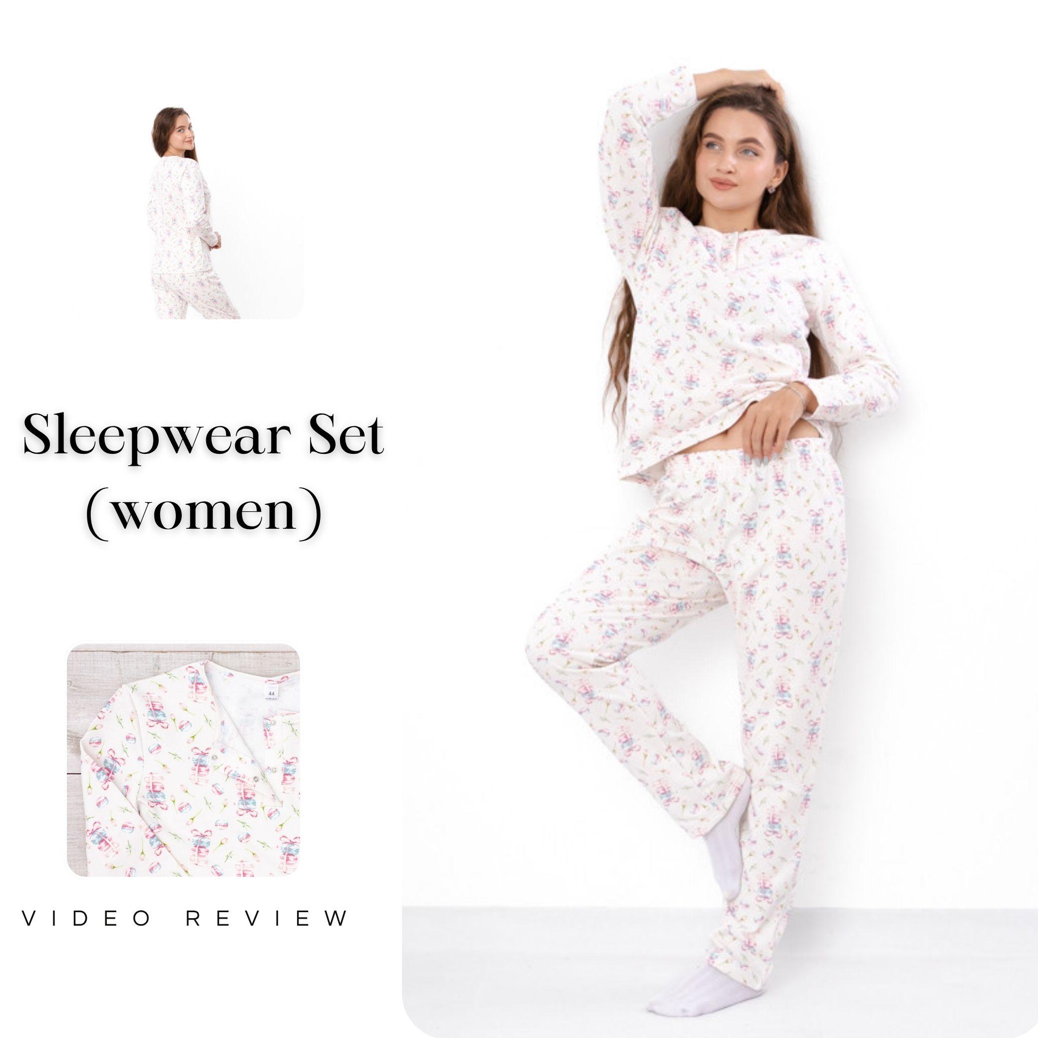 Pajama Set (женщины) – Мягкий хлопковый флис, Длинный рукав и брюки, Демисезонный, 8240-024-1 HC