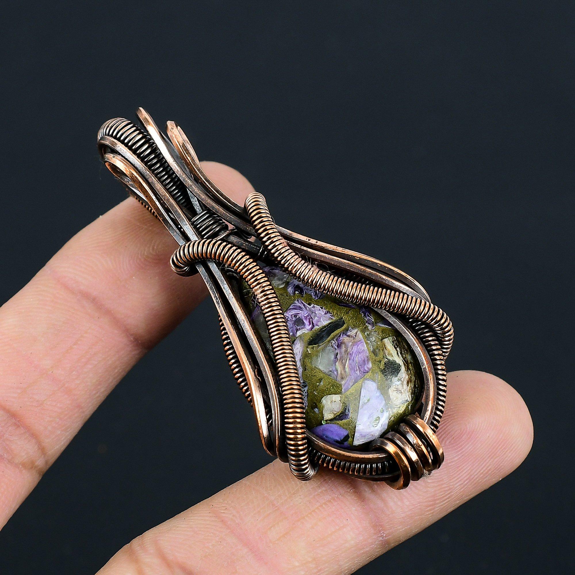 Прекрасный медный чароит, драгоценный камень, медная проволока ручной работы, подвеска для ювелирных изделий для женщин