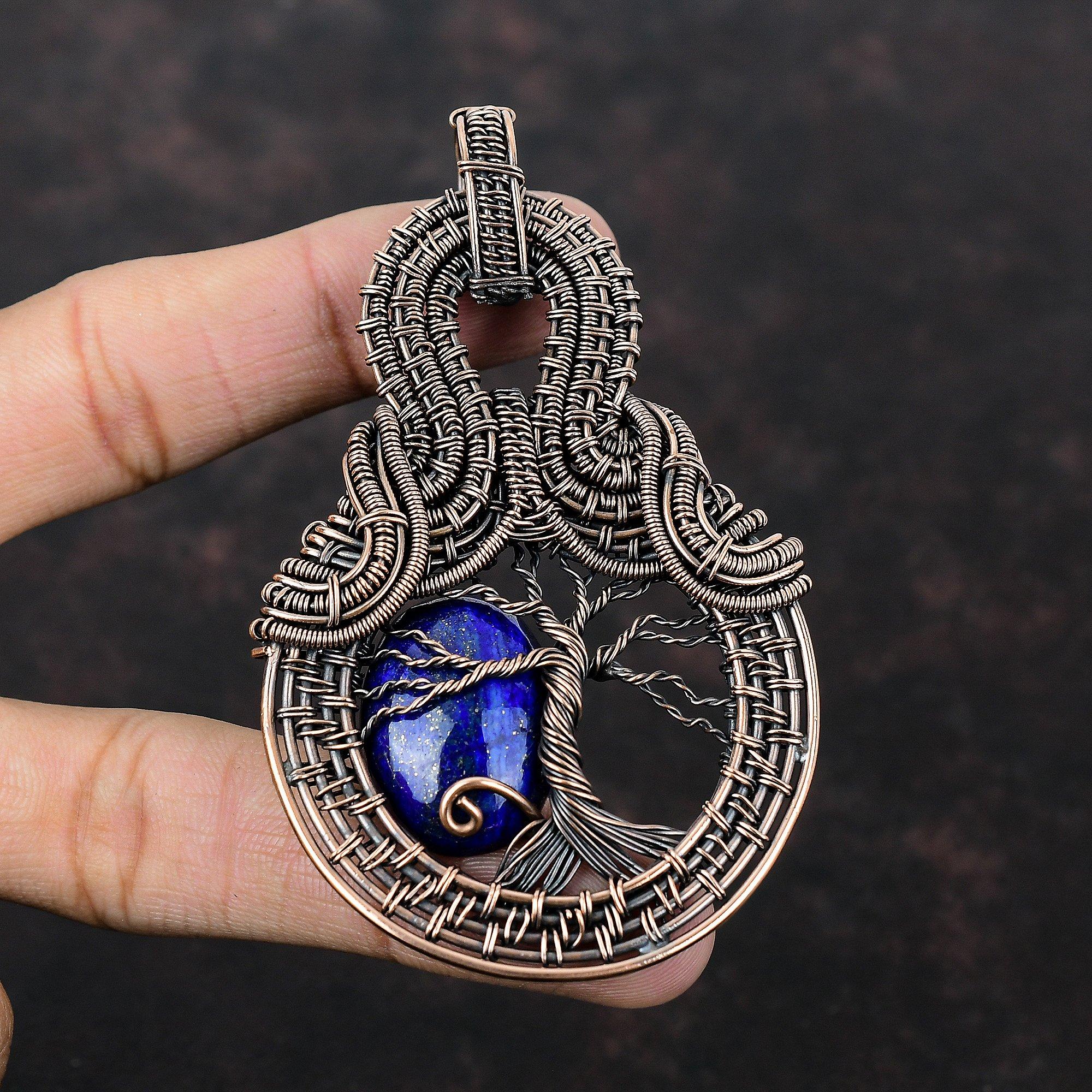 Древо Жизни Подвеска из Лазурита Медная Проволока Обернутая Подвеска Ювелирные Изделия Из Драгоценных Камней Ручной Работы Уникальный Дизайн Подвеска Медные Ювелирные Изделия Подарок Для Матери