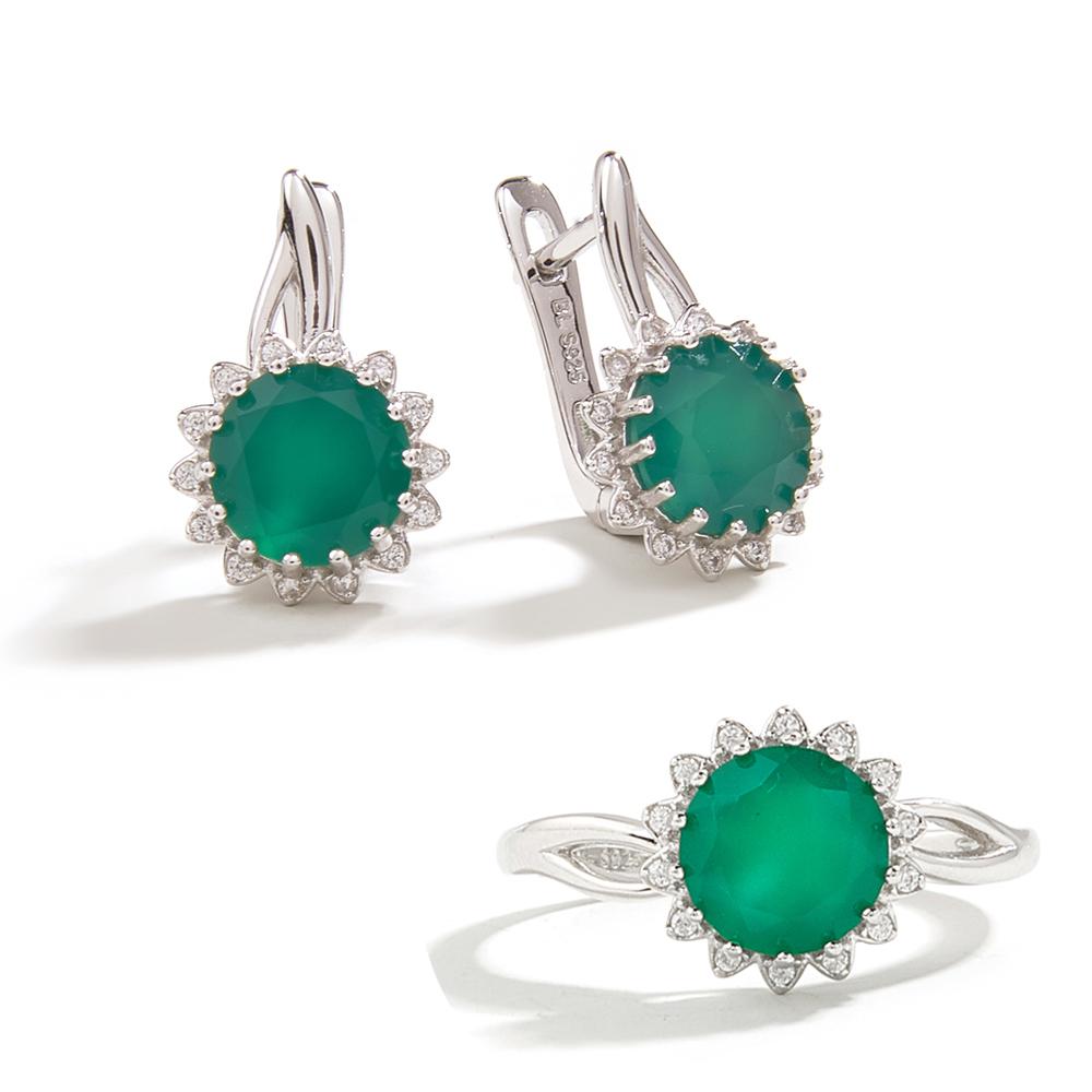 Bolaijewelry Простой круглый дизайн, серьги-кольца с натуральным зеленым агатом, комплект украшений для женской повседневной носки, изысканные украшения