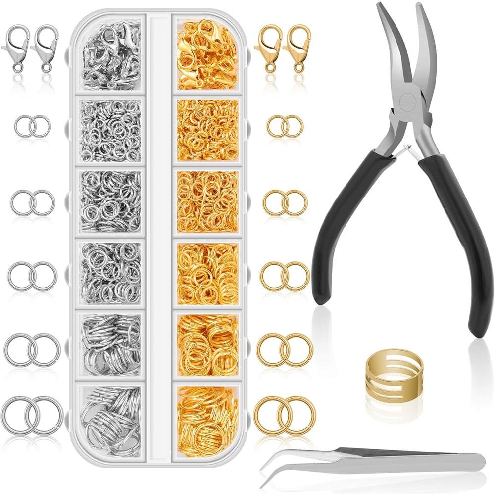 1200Pcs Jump Rings Kit With Lobster Clasps,Plier,Tweezer & Storage Box For DIY Necklace Bracelet Earring Jewelry Making Repair