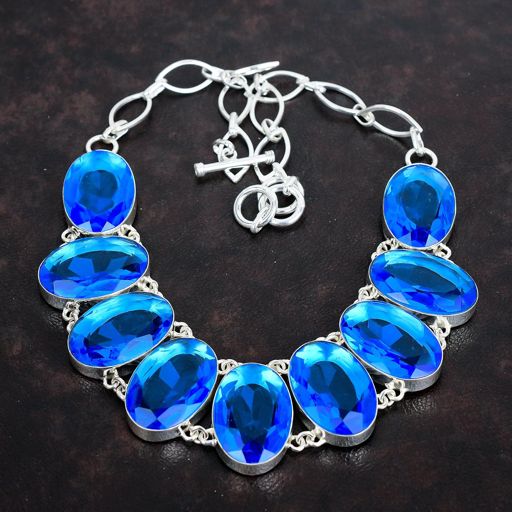 Ограненное ожерелье из лондонского голубого топаза, ожерелье из драгоценных камней, ожерелье из стерлингового серебра 925 пробы, регулируемая цепочка, ювелирные изделия ручной работы, подарки для жены