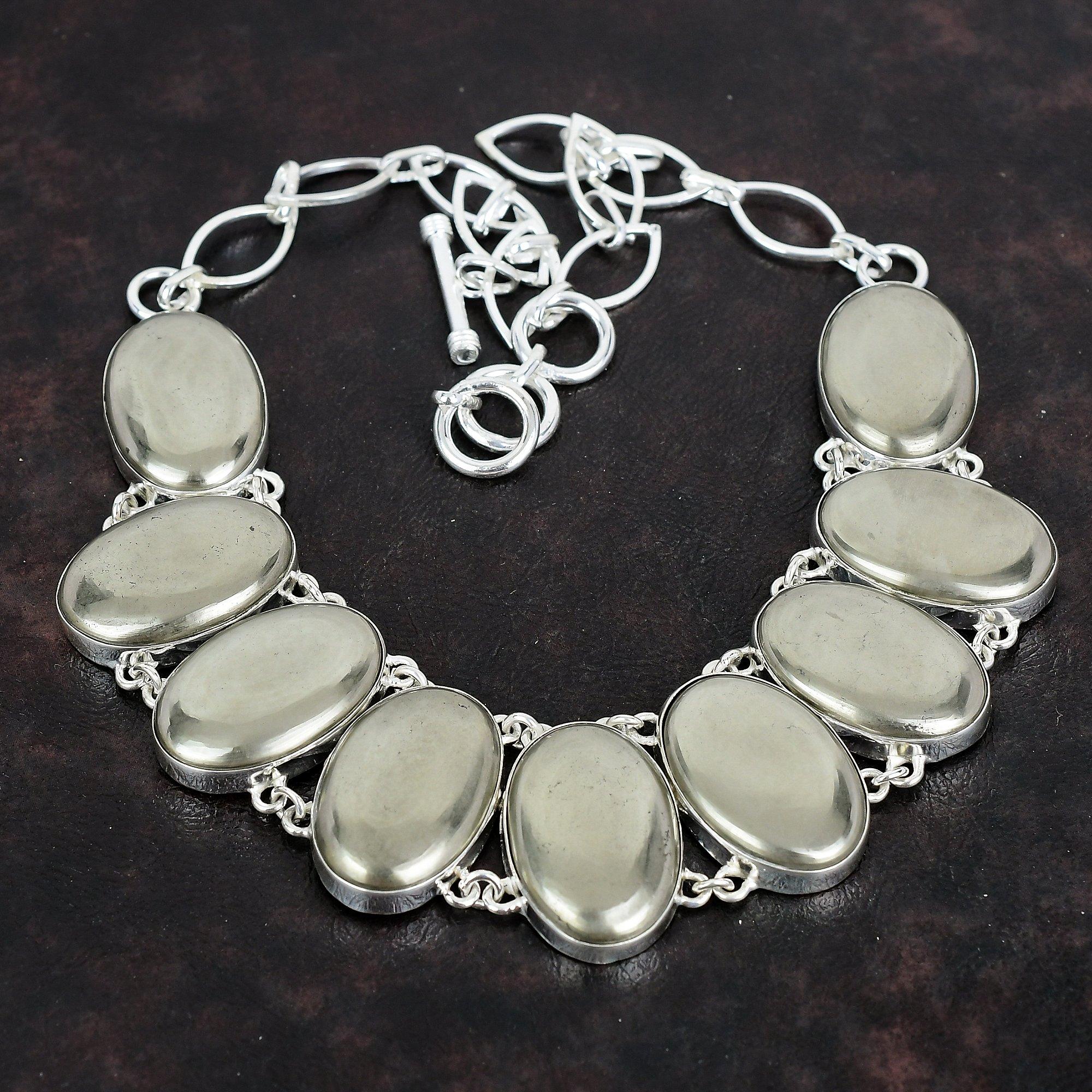 Pyrite Necklace Handmade Gemstone Jewelry 925 Sterling Silver Necklace Adjustable Chain Necklace Anniversary Gifts Healing Stone Necklace