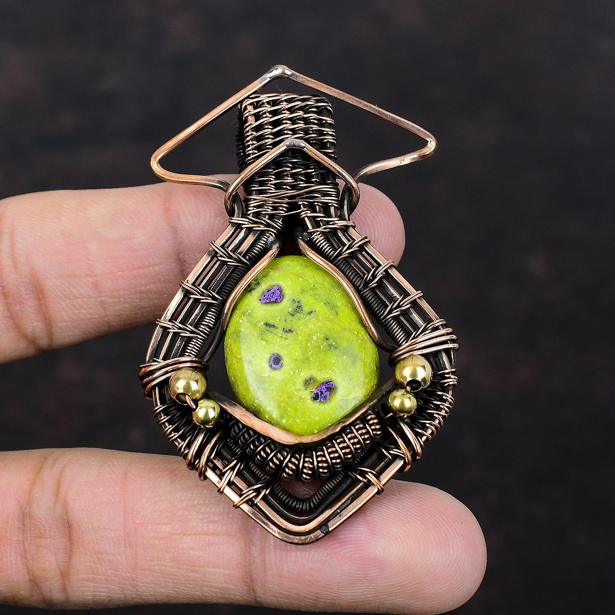 Подвеска из стихтита, обмотанная медной проволокой, Подвеска из драгоценного камня, Достойная подвеска, Украшения в технике wire wrapping, Подвеска ручной работы для подарка, Медные украшения