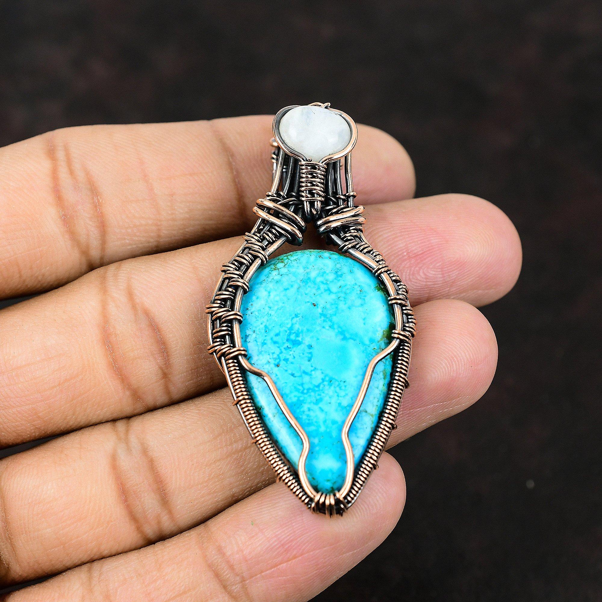 Тибетский бирюзовый медный кулон, медная проволока, завернутая в ювелирные изделия, драгоценный камень, медные украшения, Радужный лунный камень, ювелирные изделия, подарок для мамы, подарок для нее