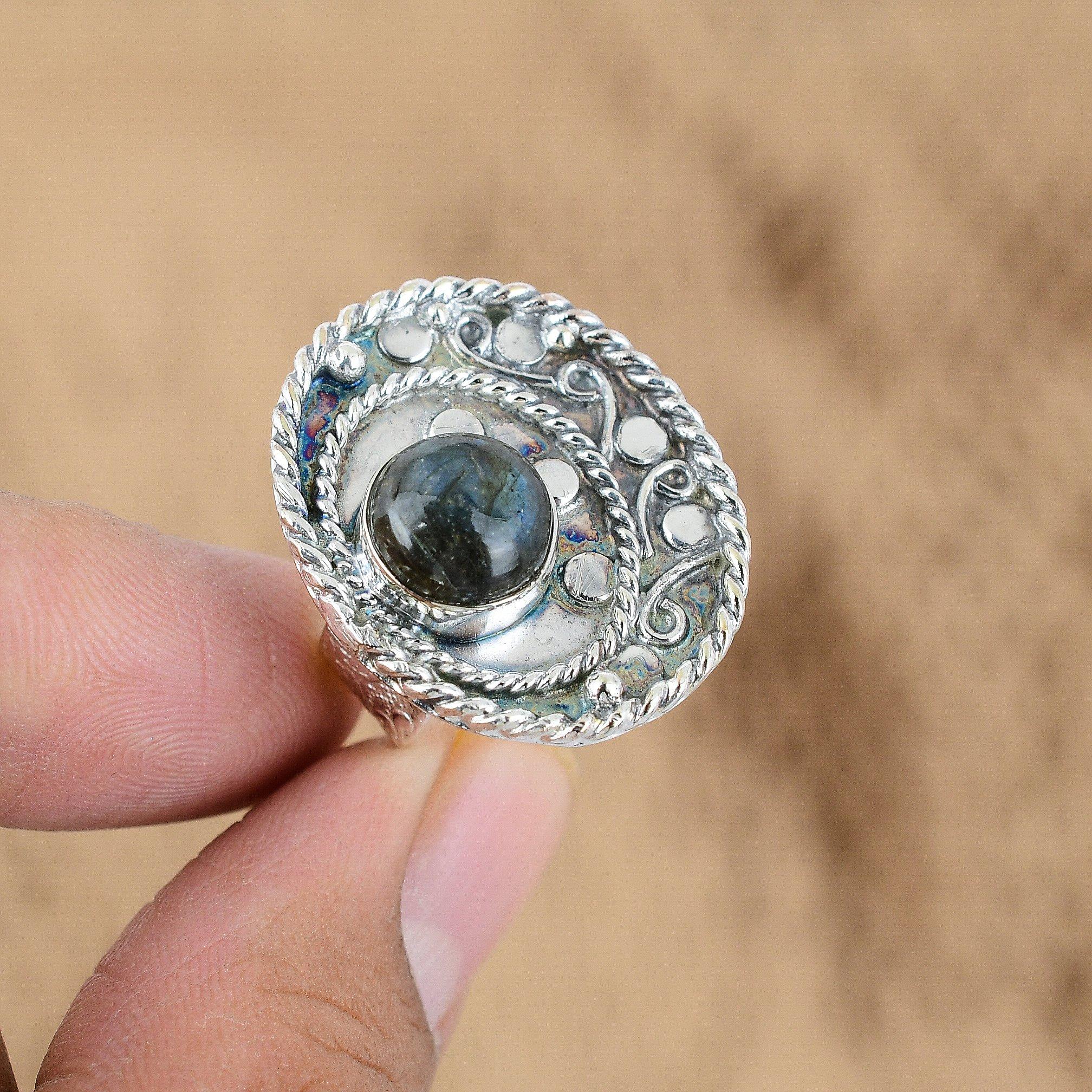 925 Silver Natural Labradorite Multi Stone Wedding Engagement Wife Ring Jewelry